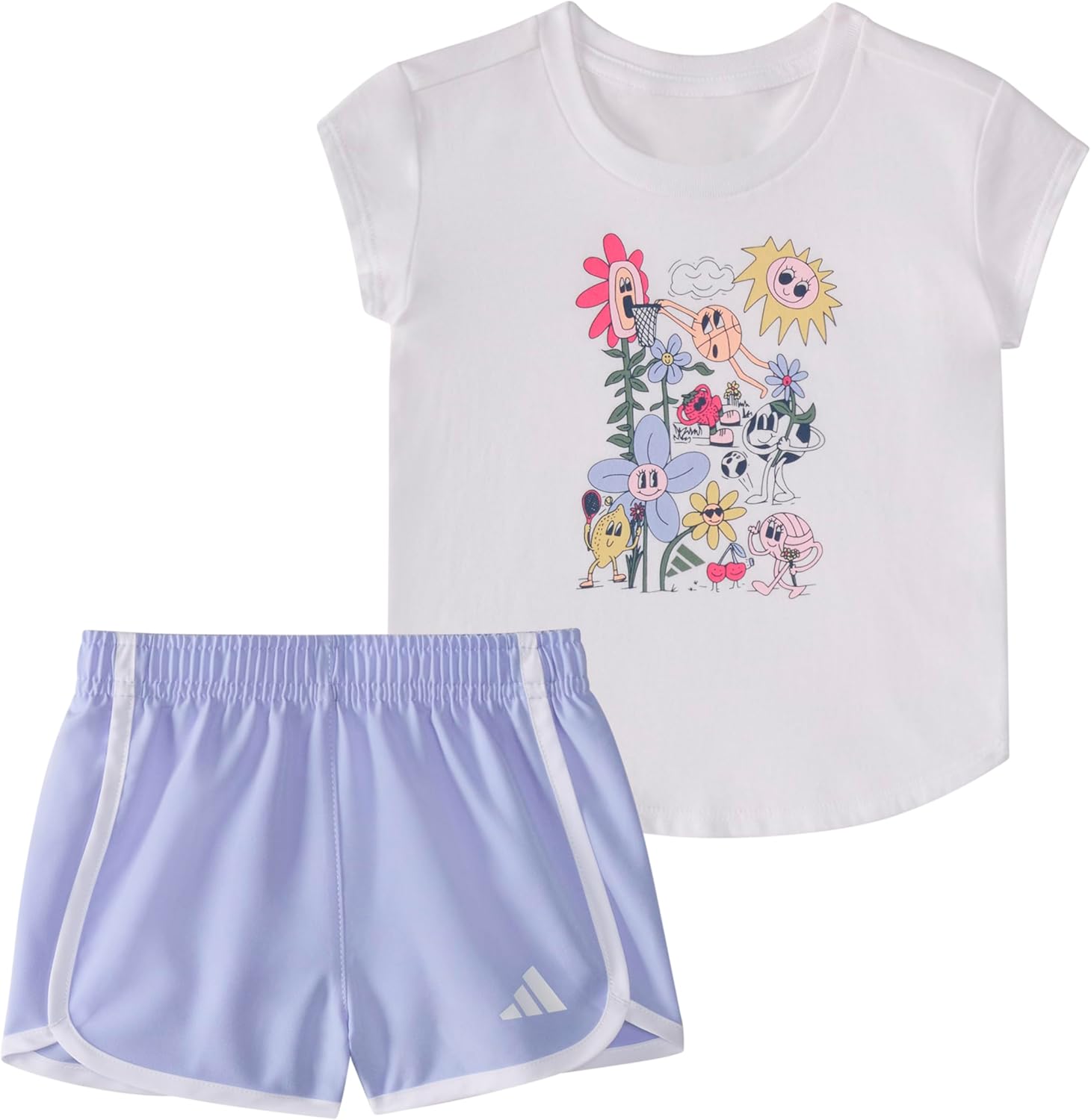 adidas Baby Girls' Cap Sleeve Tee Shirt and Woven Short Set, White, 12M