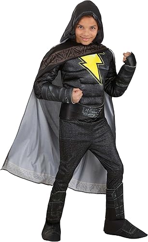 Deluxe DC Comic Black Adam Costume for Boys, Black Superhero Jumpsuit with Cape for Cosplay Dress-Up & Halloween