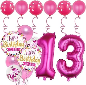 13th Birthday Decorations Party Supplies,16 Pcs 40inch Number 13 Rose Red Balloons set,13th Foil Mylar Balloons Latex Balloon Decoration,13th Party Balloons,13th Anniversary Party Decorations