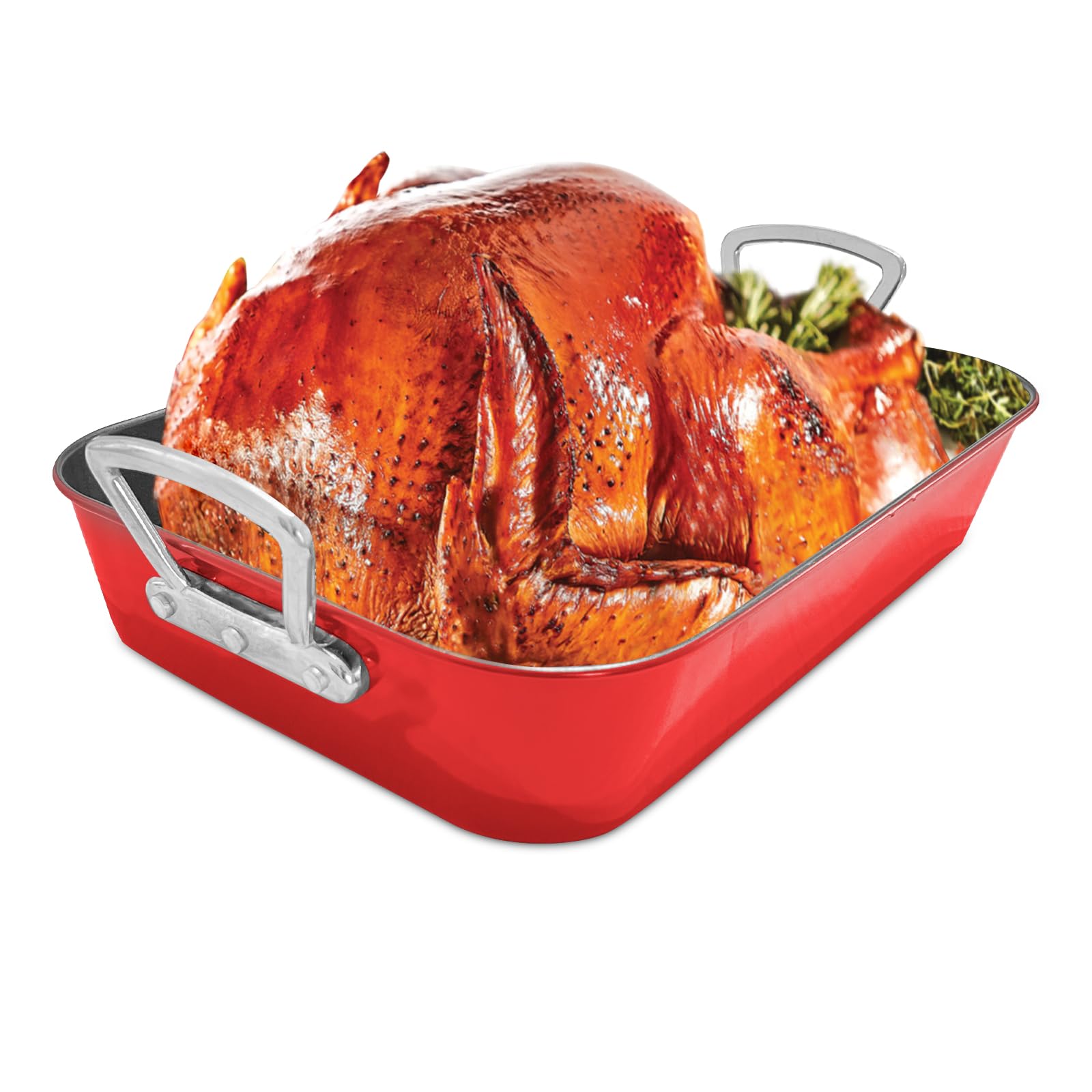Plat a Rotir avec Grille Plat de Cuisson RevetementAntiadhesif avec Poignee Plaque a FourRectangulaire Polyvalent Thème de Noël pour la Dinde le Boeuf les Legumes les Pates etc Rouge 44.5 cm