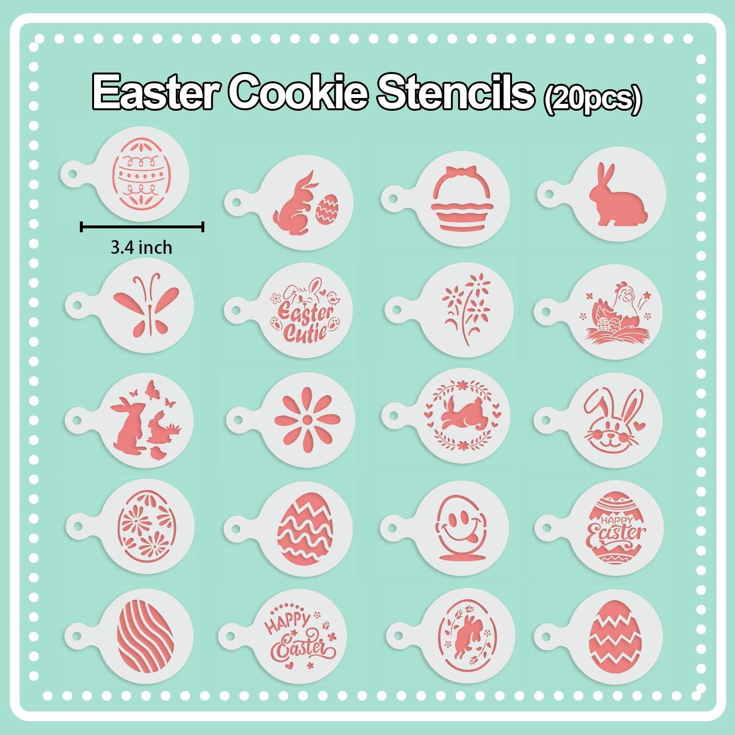 Leesgel 20pcs Easter Cookie Stencils Decorating Supplies, Cookie Stencils for Royal Icing Cake Coffee Stencil, Easter Basket Essentials Stuffers Crafts