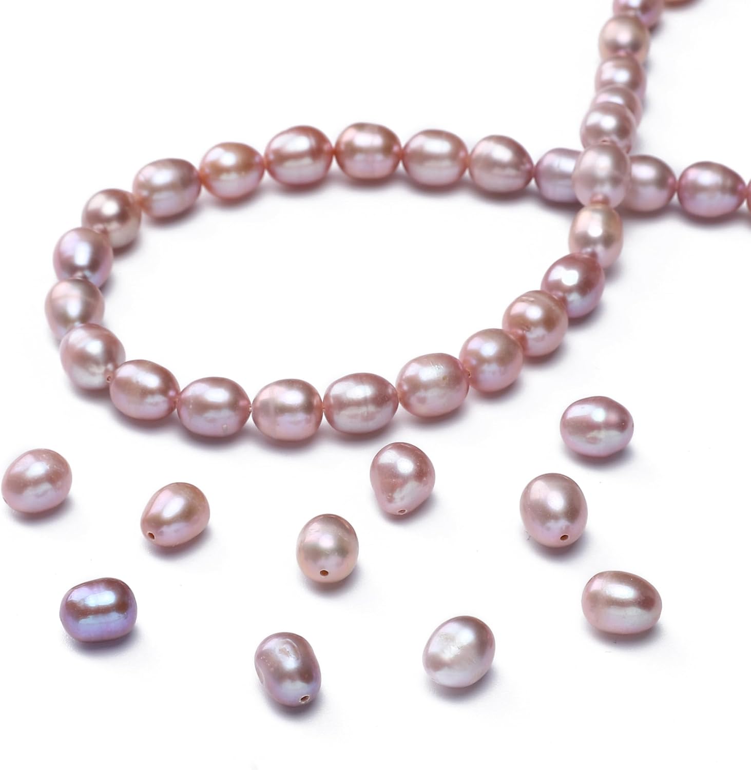 Natural Pearl Beads Rice 7-8mm Purple Freshwater Cultured Loose Gemstone Beads for DIY Jewelry Making 13.8''/Strand HQ - Image 6