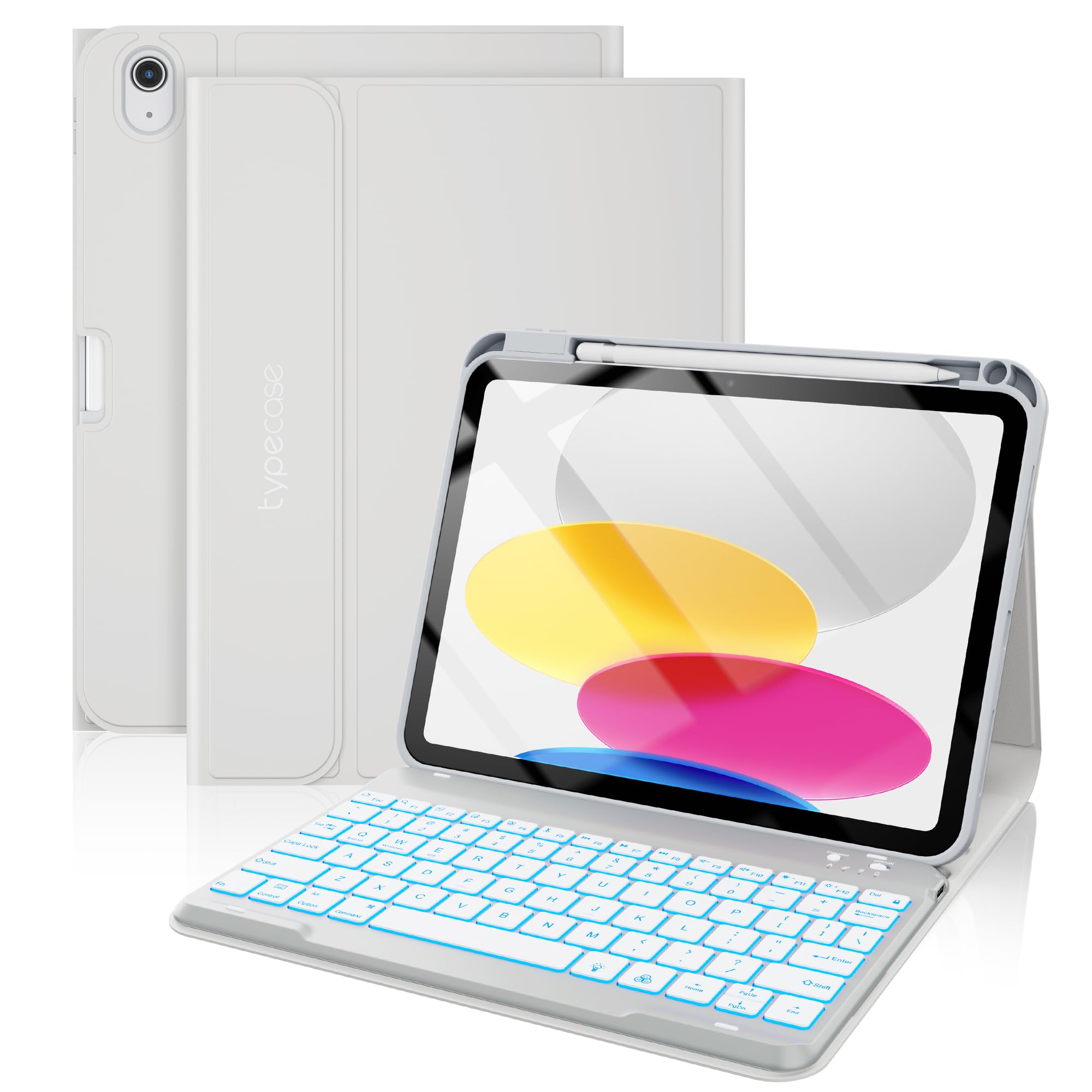 typecase Folio Keyboard Case for iPad 10th Gen 10.9 inch (2022) and iPad 11th (A16, 2025), Magnetic Wireless Detachable Keyboard, 7-Color Backlight,