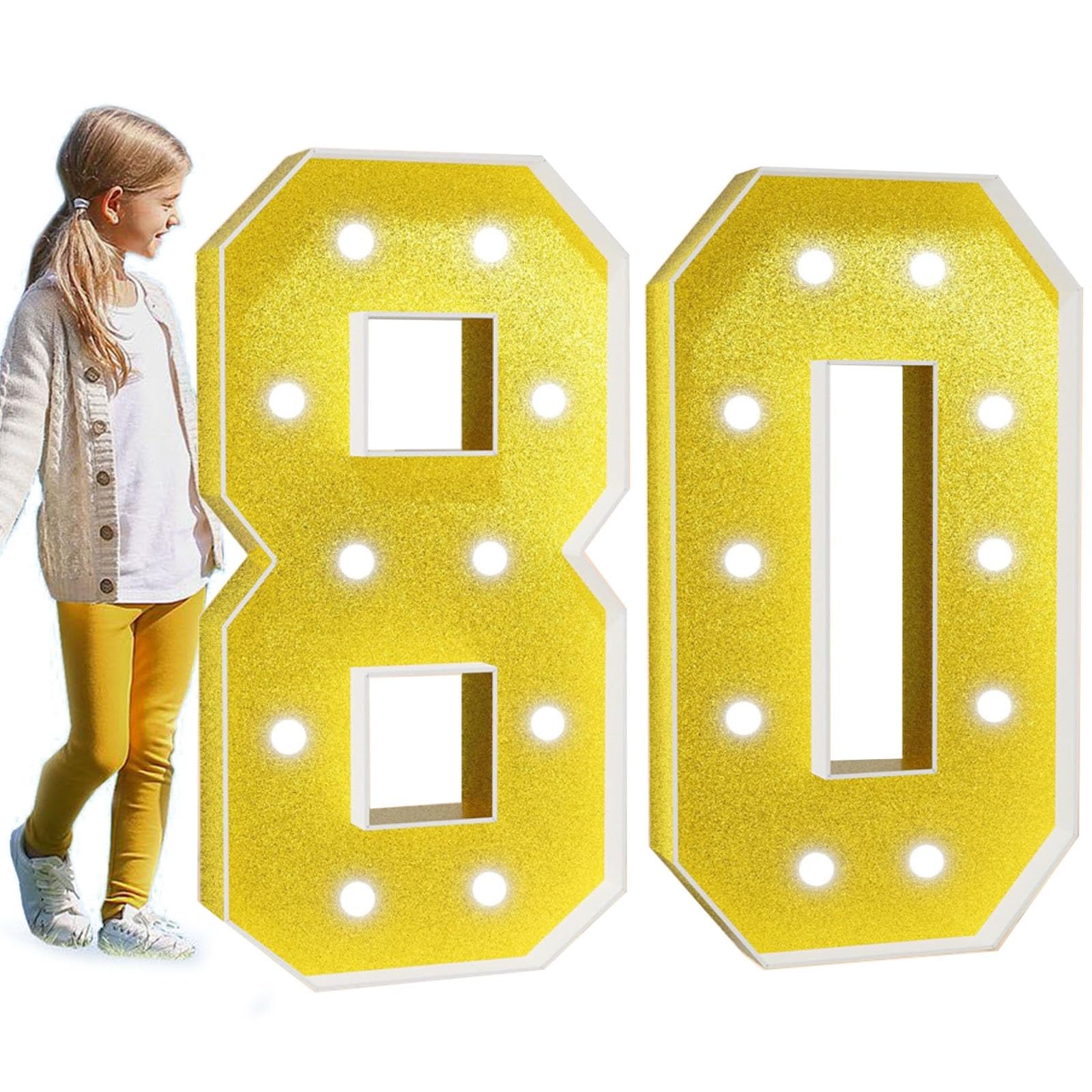 Marquee Light Up Number Large Mosaic Numbers Sign with White Lights Giant Mosaic Frame Number for 5th 50th Birthday Party Anniversary Decorations Pre-Cut Foam Board(Color:Number 80,Size:70cm/2.3FT)