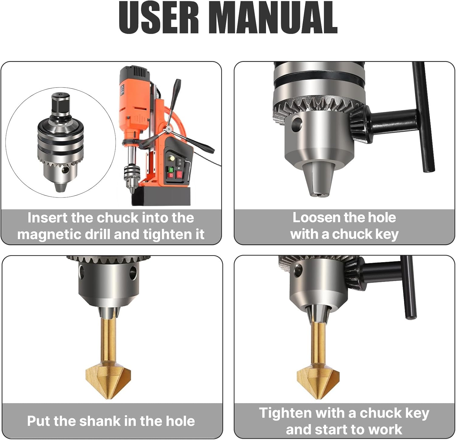 1/8''-5/8'' Magnetic Drill Chuck Adapter, 3/4'' Weldon Shank with Chuck Key, B16 Thread Mag Drill Chuck for Magnetic Drill