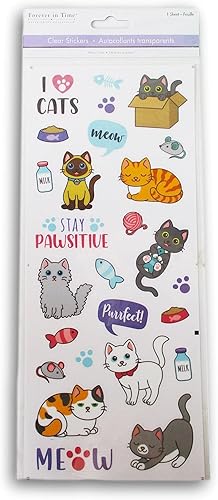 Calcomanías de gatos de dibujos animados  Calcomanías surtidas ''Stay Pawsitive'' para manualidades de papel, 26 unidades