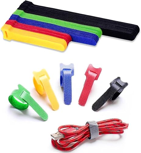 Miniatura 1 de 80 bridas de cables de fijación reutilizables, lazos ajustables de gancho y bucle, lazos multiusos para organización de cables, envolturas de cables