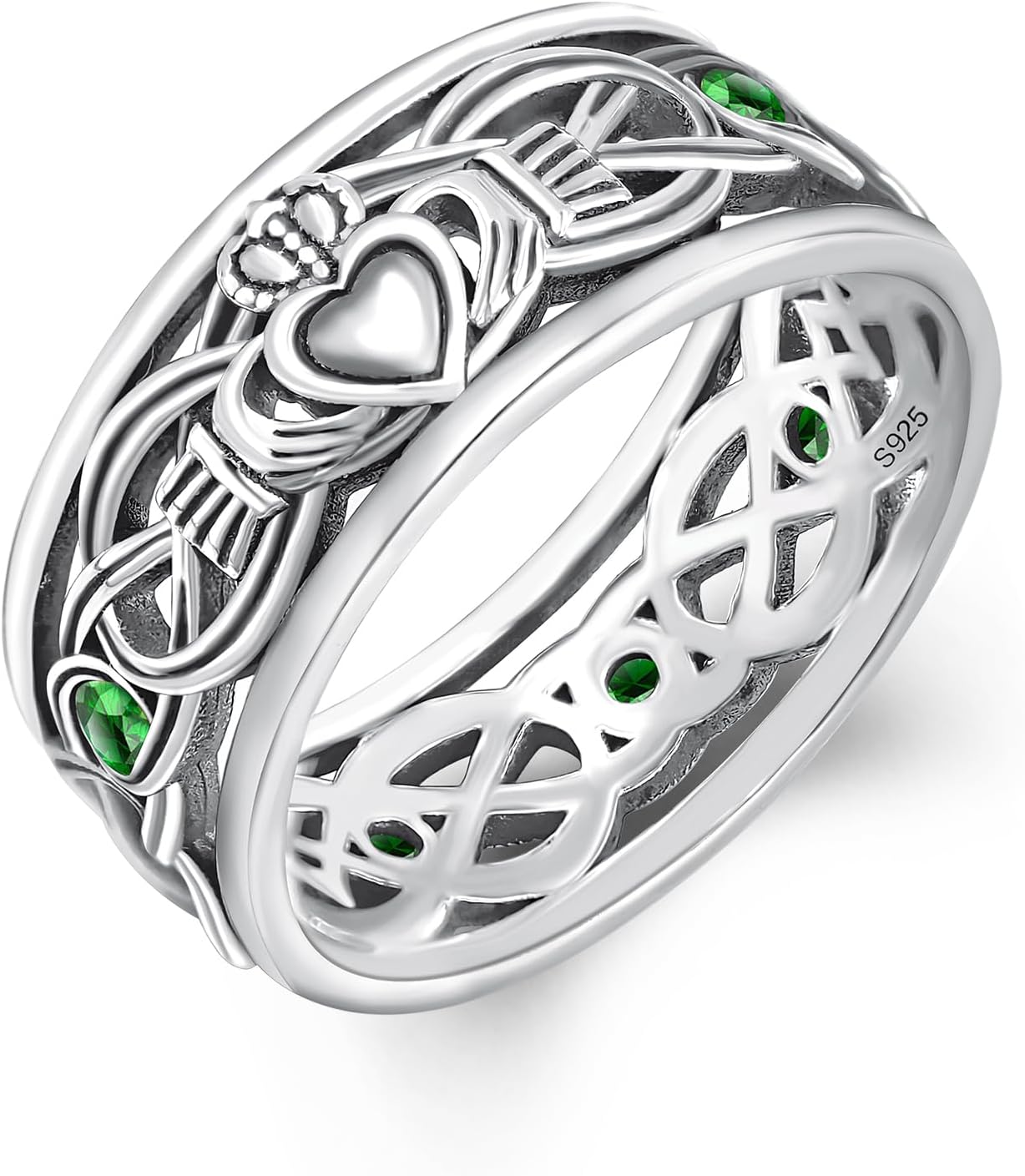 Claddagh Celtic Knot Band Rings for Men Women 925 Sterling Silver Irish Claddagh Promise Ring for Women Men