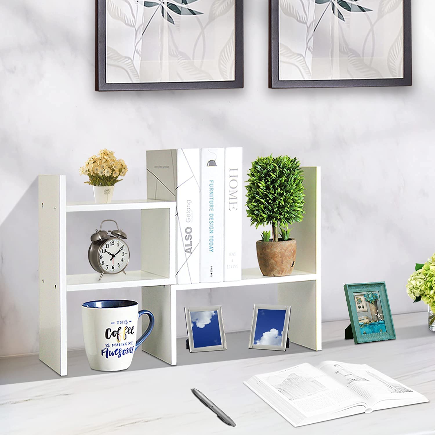 MASAKA B&W Japanese Style Desktop Organizer Double H Plants Display