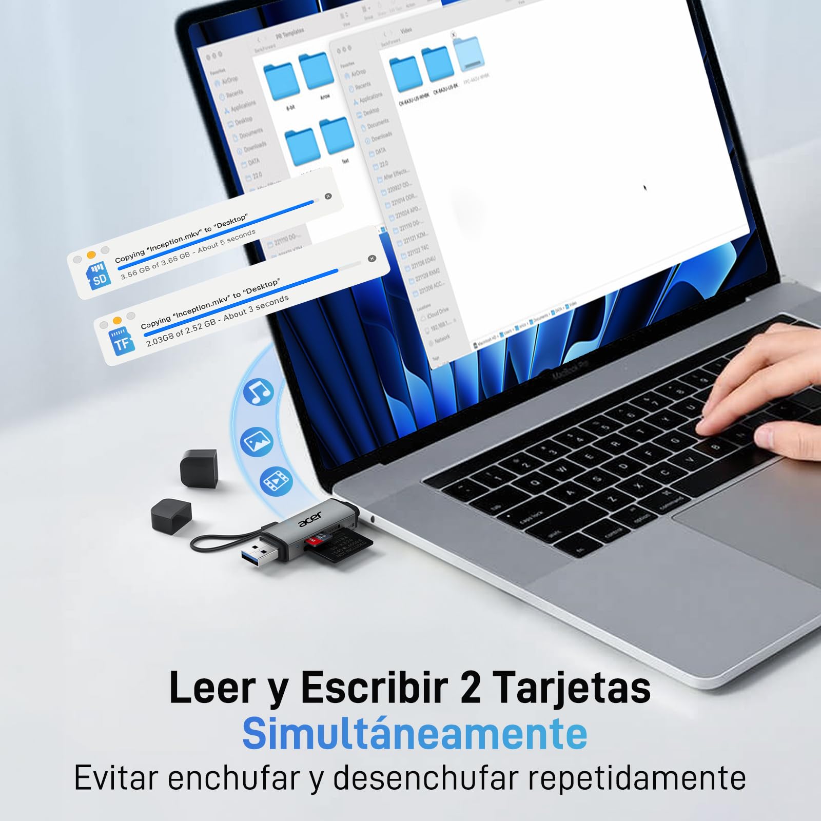 acer Lector de Tarjetas SD/Micro SD, Adaptador de Lector Tarjetas USB C y USB 3.0 Dual Conector, Compatible con SD/Micro SD/SDHC/SDXC/MMC para iPhone 15/16 Pro MAX, MacBook Air/Pro, Galaxy S25, etc.