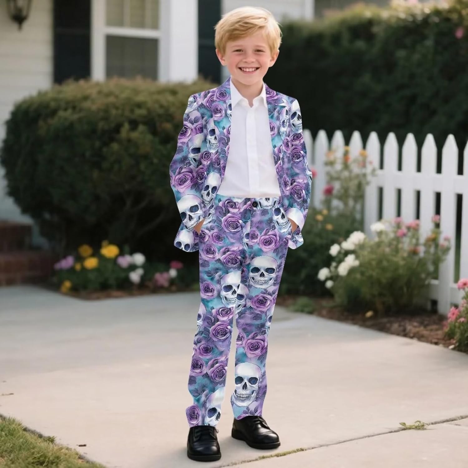 Boys Suit Kids Formal Slim Fit Suit Set One Button Blazer and Pants Set 2 Piece Tuxedos for Wedding with Pockets