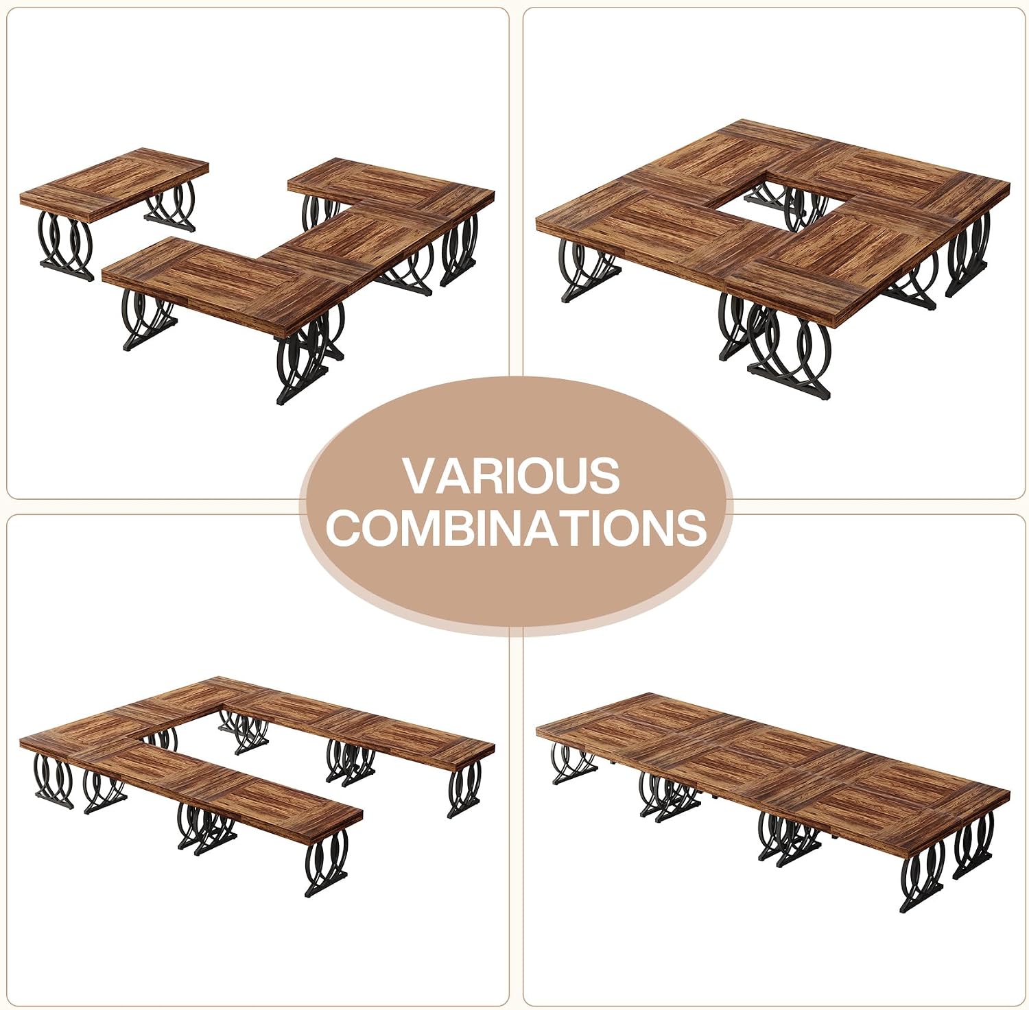 Tribesigns 5 ft Conference Table for 4 to 6, 63-Inch Rectangle Meeting Table Modern Computer Desk with Metal Base, Business Furniture for Home Office, Boardroom, Rustic Brown and Black
