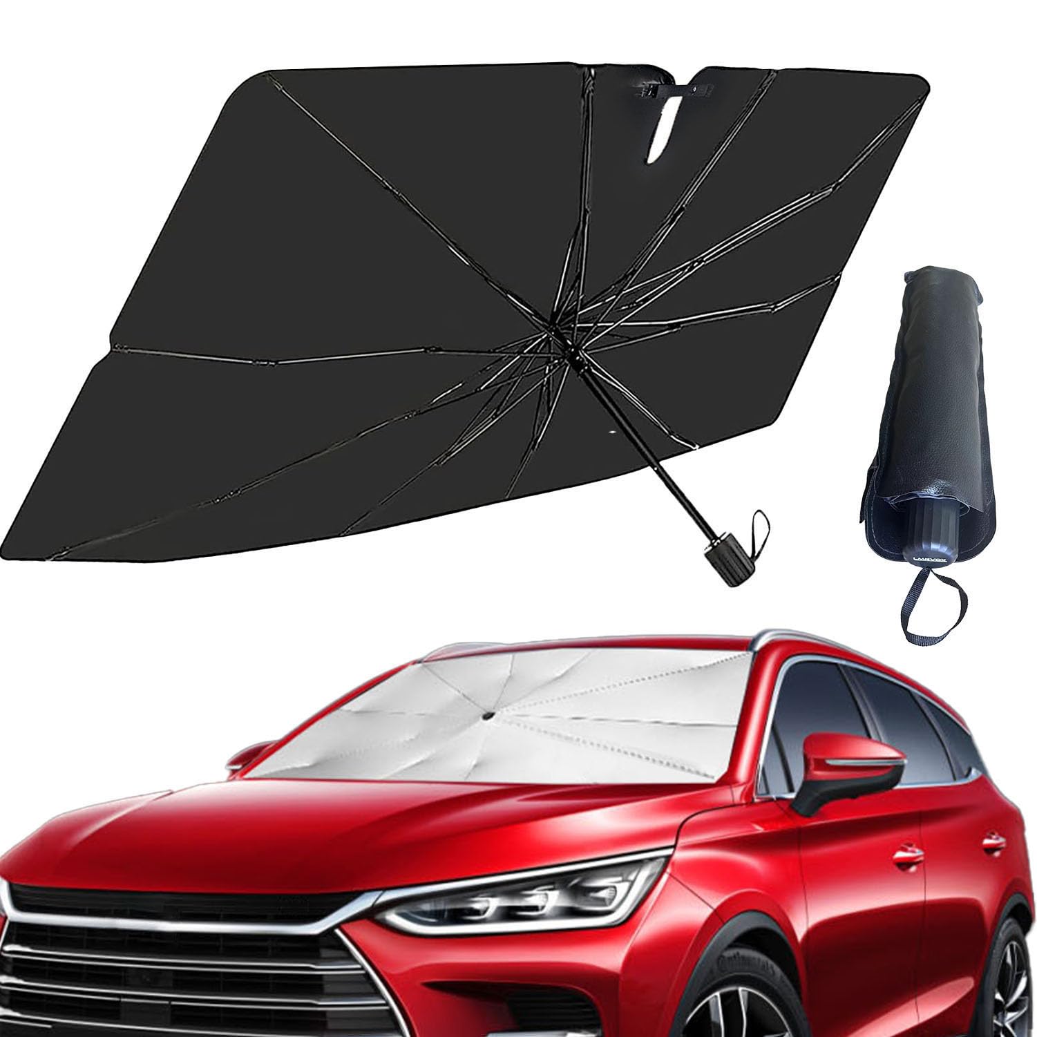 Car Sun Shade Windshield,Front Windshield Sunshades Umbrella,5 Layers Uv Block Coating Large Windshield Sun Shade Cover, Open Design Sun Heat Protection,Foldable Windshield Shade Size 55"X32"
