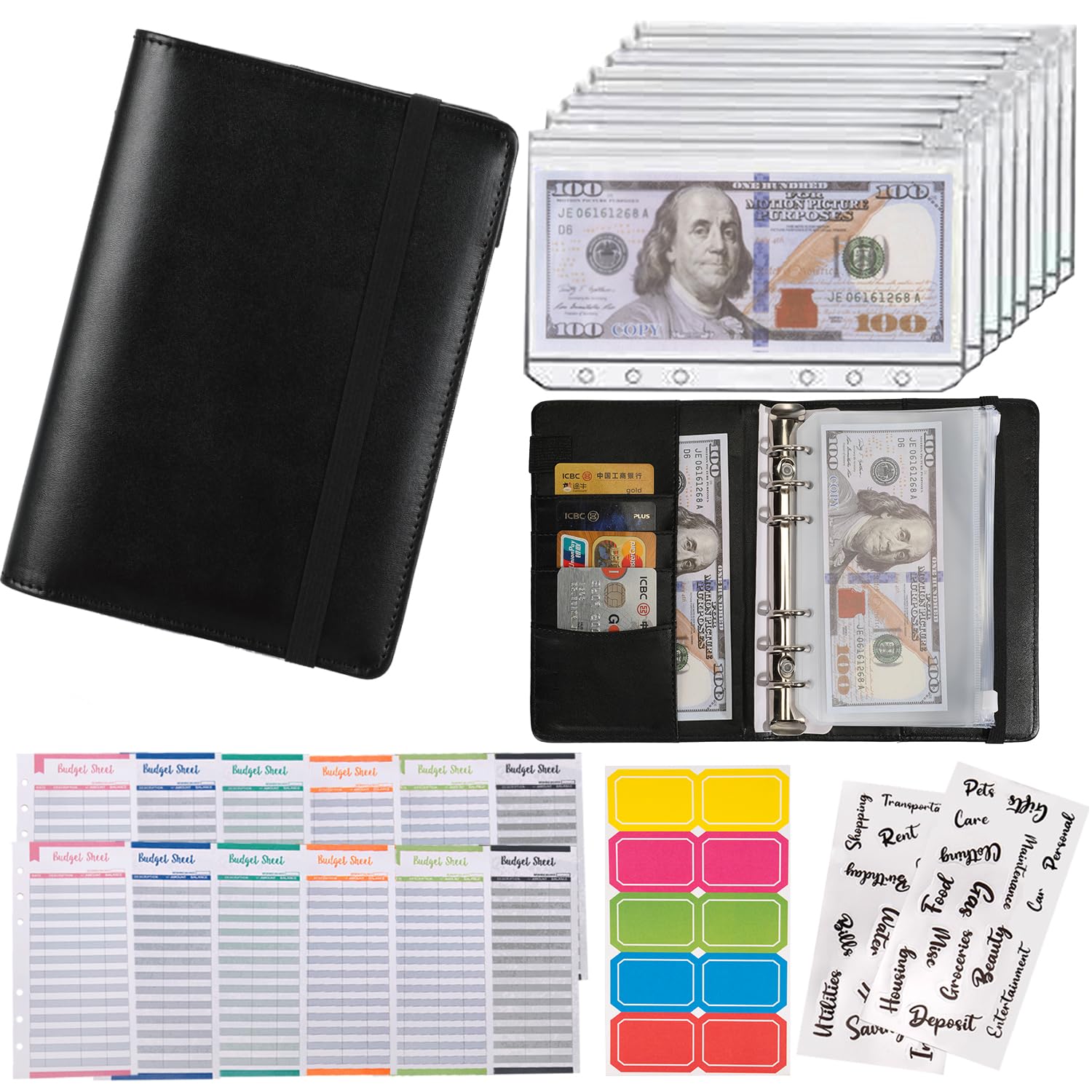 NICOOTHBudget Binder Cash Envelopes A6 Money Saving Binder with Zipper envelopes (A6black)