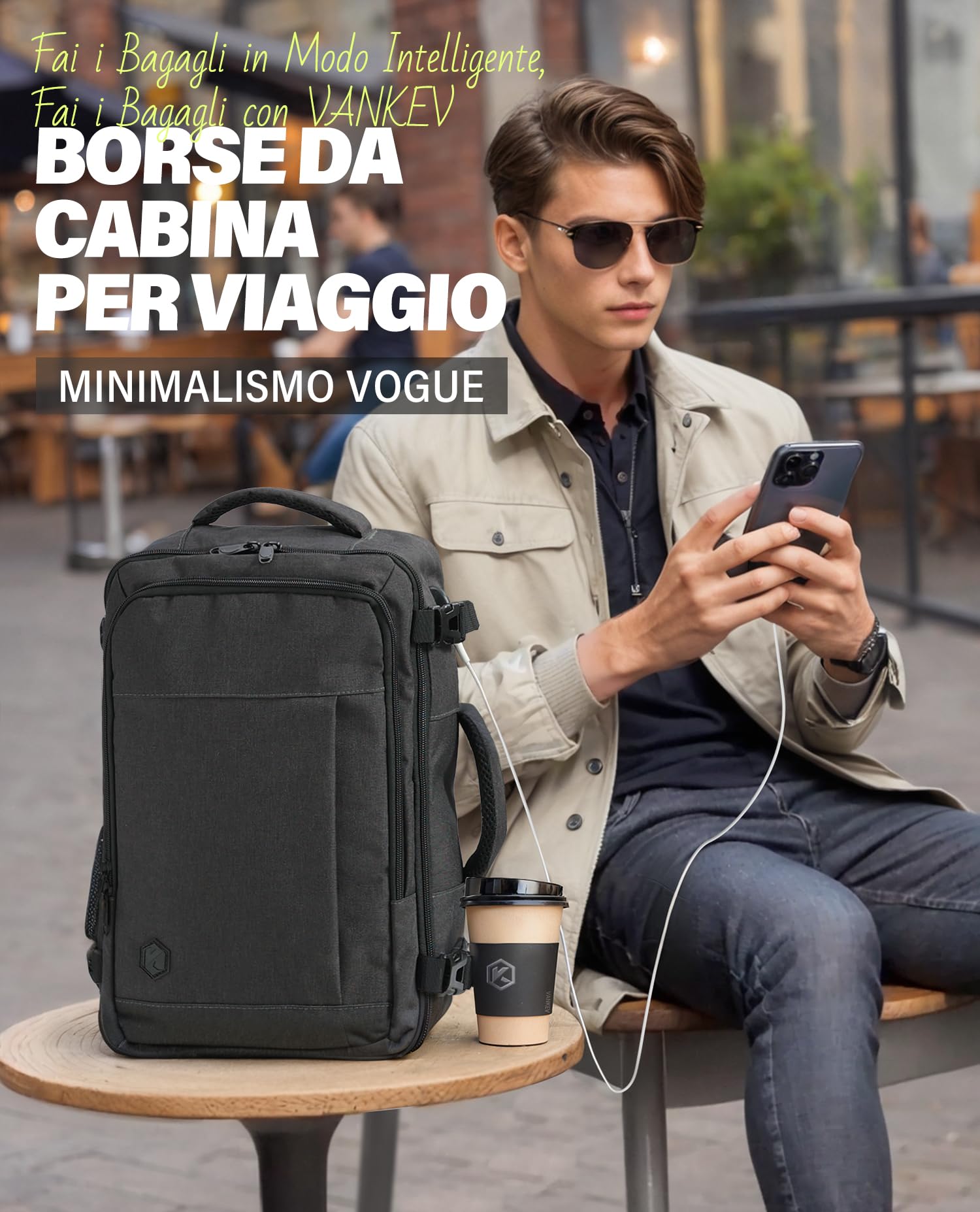 VANKEV Zaino Ryanair 40x20x25 Zaino da Viaggio Aereo Bagaglio a Mano Donna Uomo 20L per Voli Porta PC 14 Pollici per Scuola e Lavoro Trekking grigio scuro