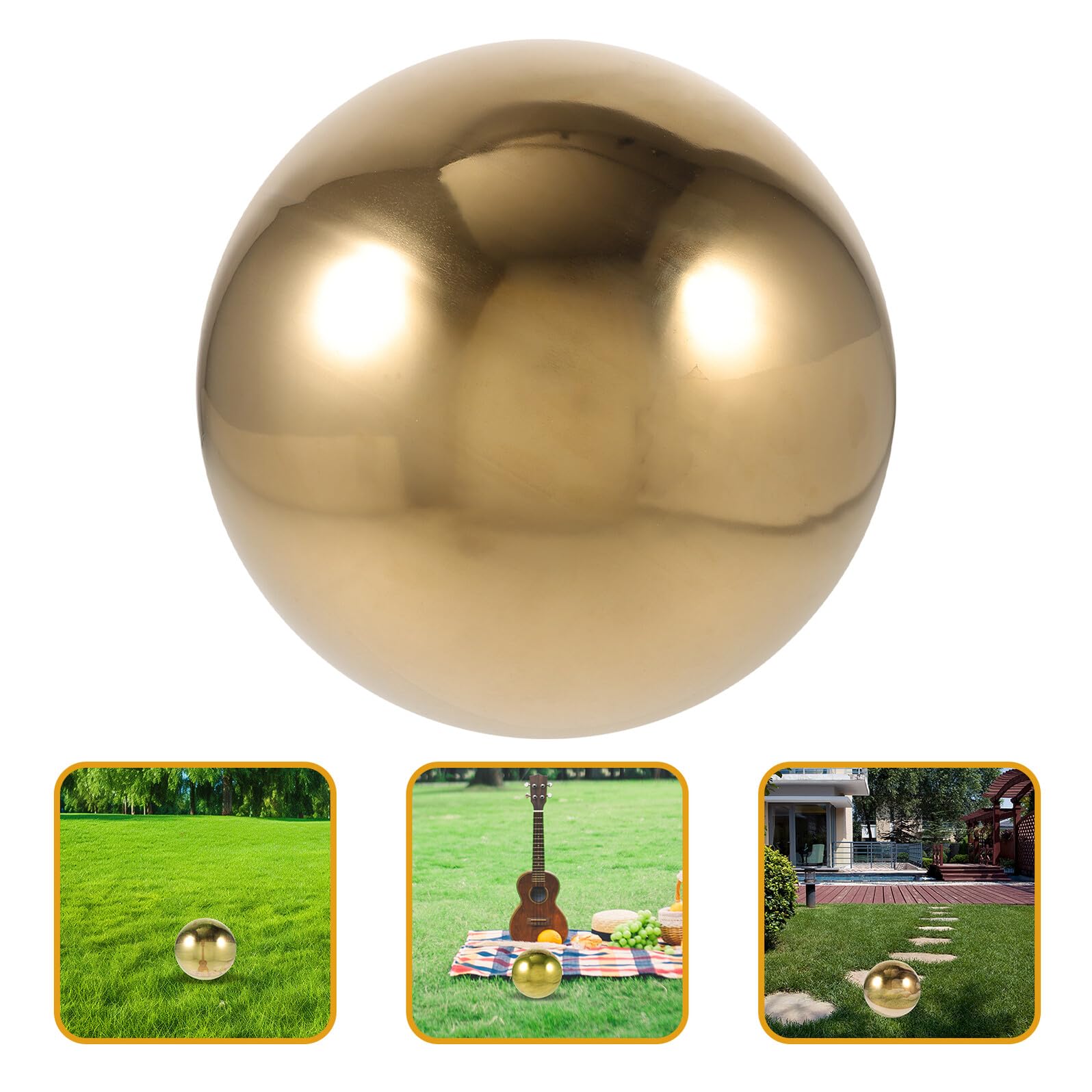 SHINEOFI Bola Reflectante de Acero Inoxidable Grande 250 Mm, Esfera Hueca Dorada para Decoración de Jardín y Exteriores, Bola de Metal Pulida para Patio y Césped, Globo de Espejo