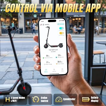 Electric Scooter for Adults, Foldable Commuter E Scooter with 500W Peak Motor, Long Range Battery, 20 MPH, 8.5 Solid Tires, Front Suspension, APP Control, Dual Brakes & LED Lights