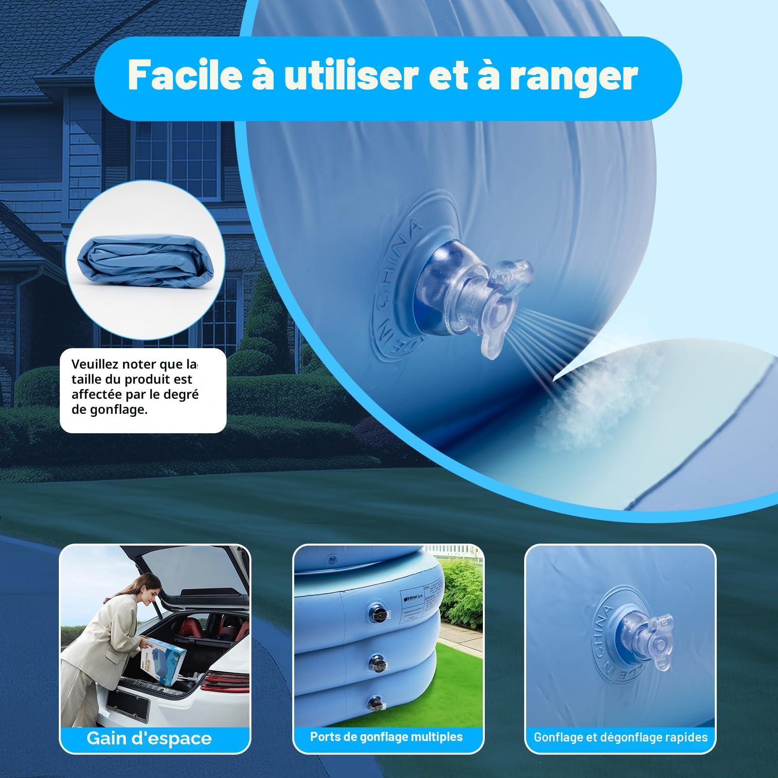 Baignoire gonflable portable en PVC pour adultes - Baignoire gonflable à gonfler - Antidérapante - Baignoire chaude SPA