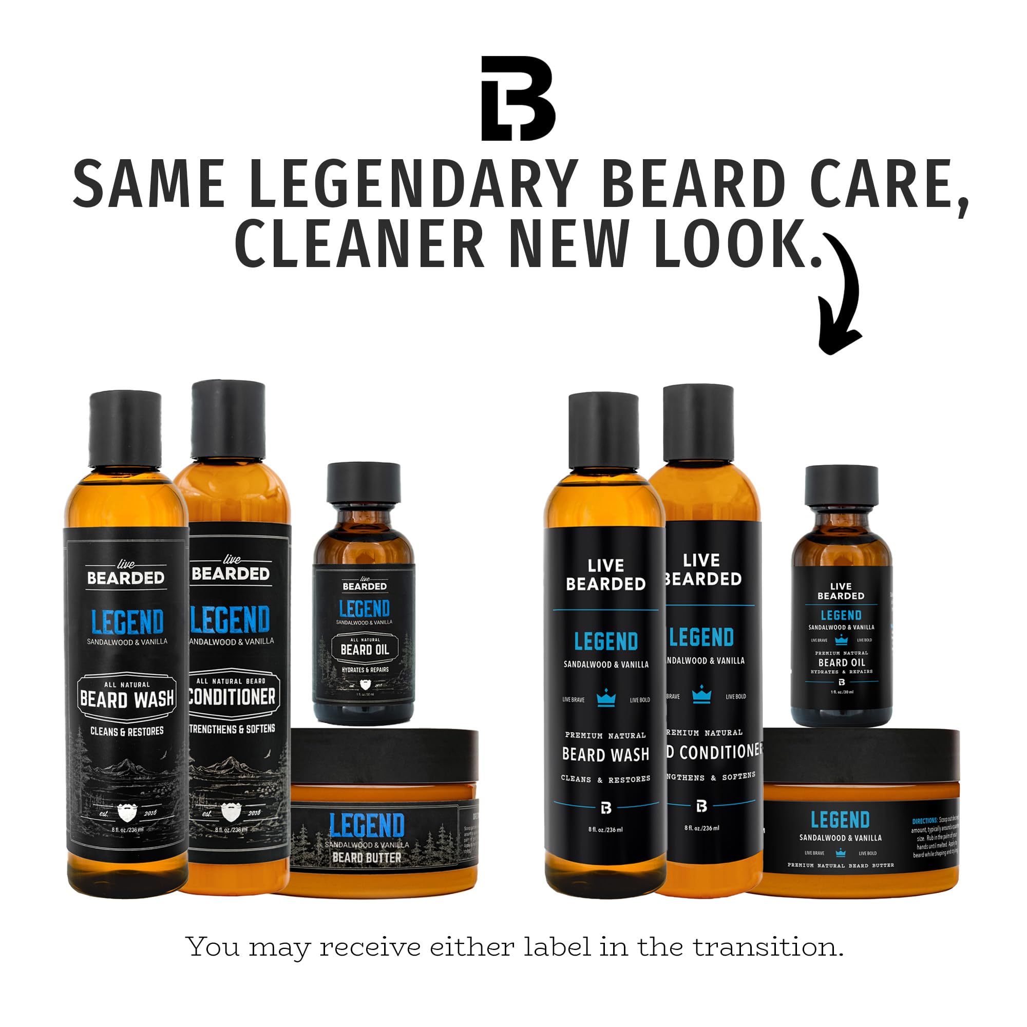 Live Bearded Komplettes Bartpflege-Set – Waschen, Conditioner, Butter und Öl – hergestellt in den USA mit rein natürlichen Inhaltsstoffen – Herren-Pflege-Set | Legend-Duft – Sandelholz, Vanille