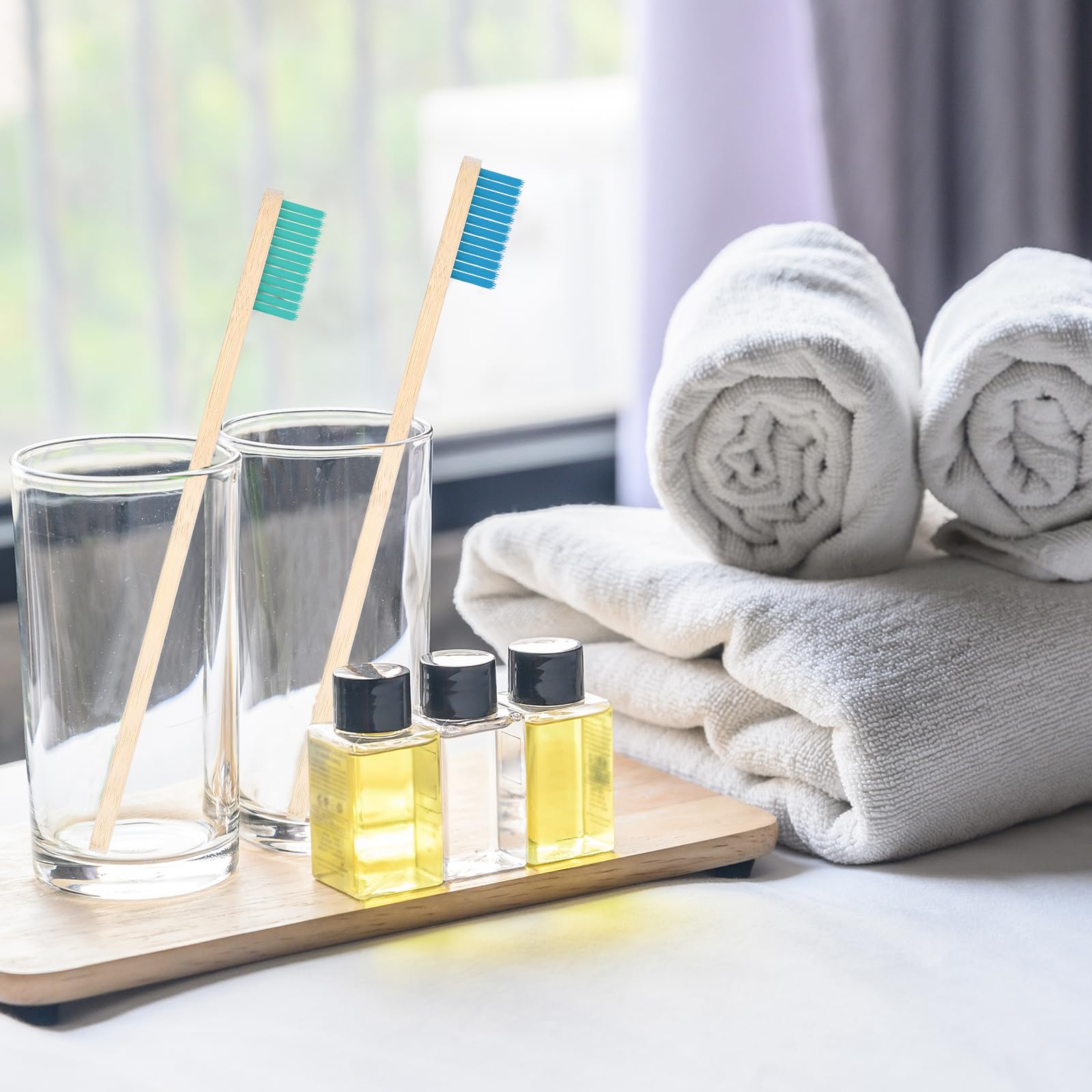 Vesici 200 cepillos de dientes de bambú a granel de cerdas suaves con micro pelo ultra madera de bambú cepillo de dientes manual para adultos, viajes, familia, hotel, empaquetado individualmente