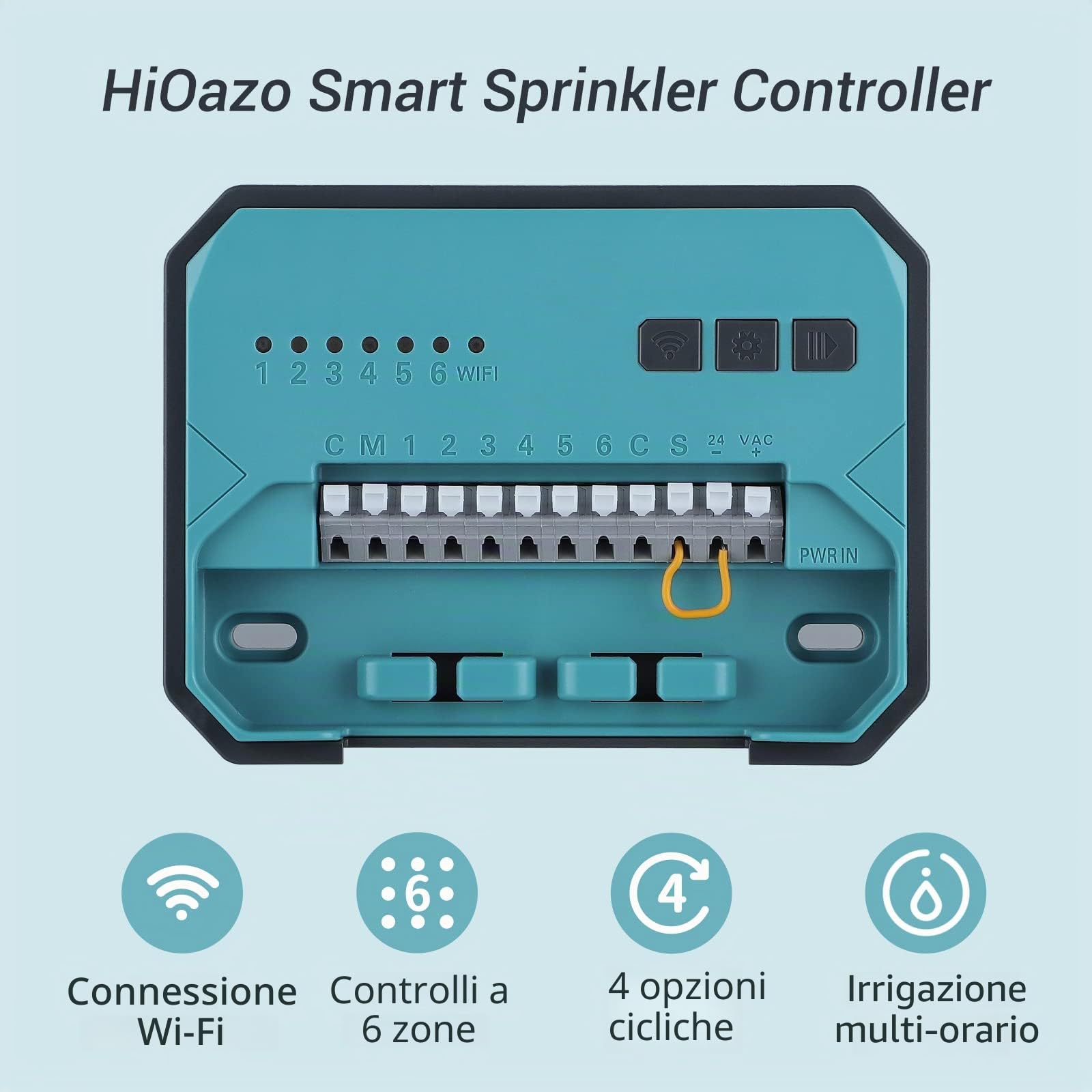 Computer di irrigazione, Sistema di irrigazione WiFi, Timer a 6 Zone, Sistema di irrigazione Esterno Interno Controller, monitoraggio App, Uscita Pioggia, Regolazione stagionale HO-SC-6W
