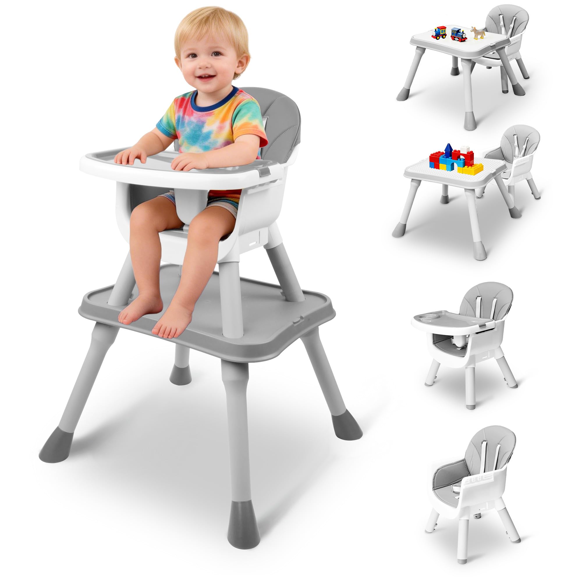 5 in 1 Baby High Chair, Toddler Chair with Removable Tray, Convertible High Chairs for Babies and Toddlers, Kids Learning Table, Building Block Table,