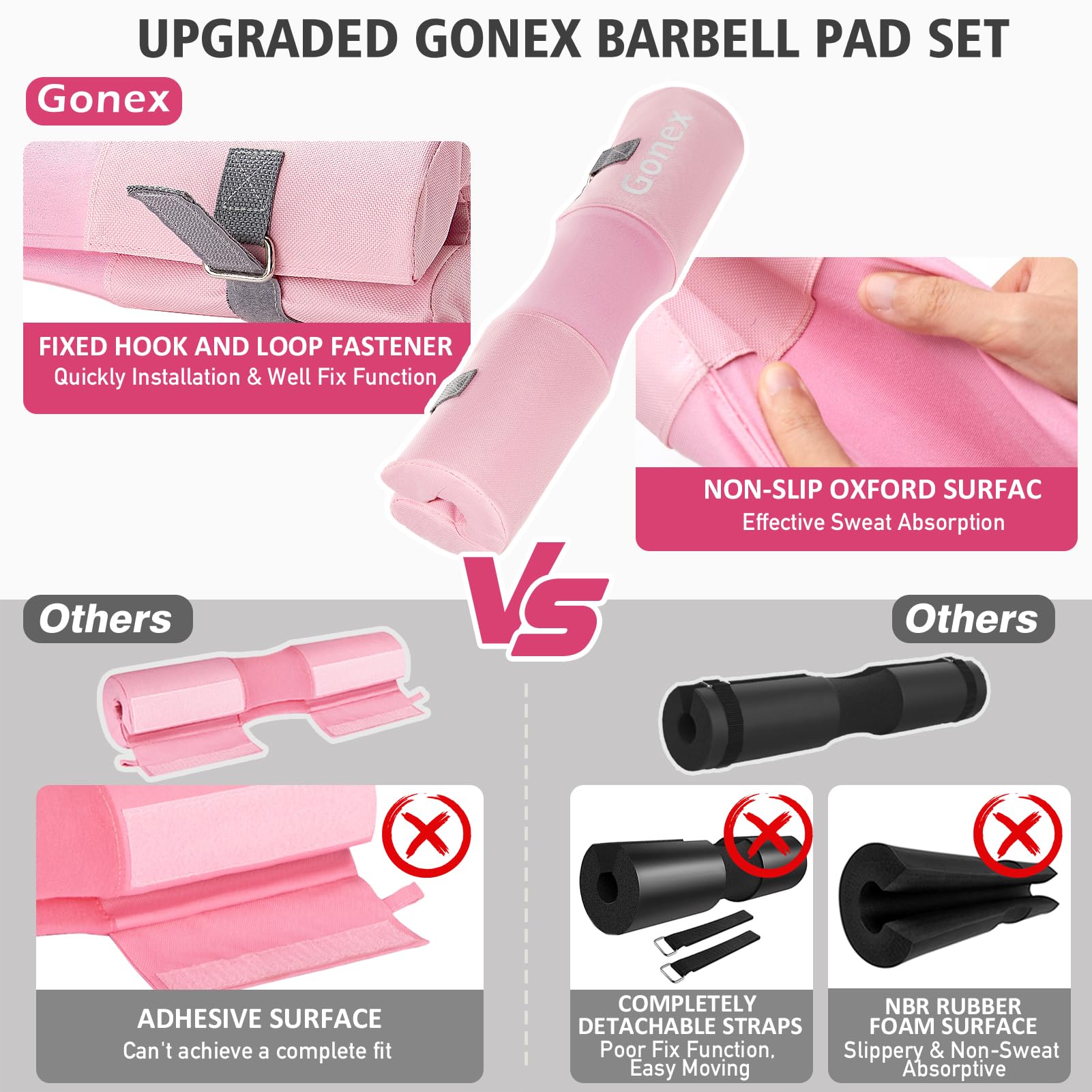 Gonex Mousse Barre Musculation Manchon à Squat pour Squats Lunges Hip Thrusts Haltérophilie, Barbell Squat Pad avec 2 Sangles de Cheville Bande de aux Hanches, Convient aux Barres Olympiques