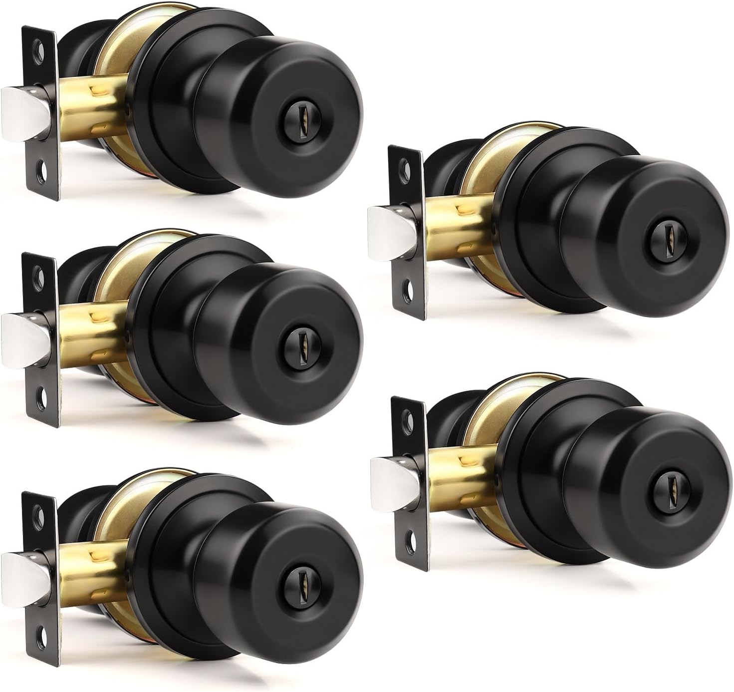 5 Pack Black Door Knobs Interior, Matte Black Privacy Door Knob Interior, Black Interior Door Knobs for Bedroom Bathroom, Keyless Indoor Door Knobs Cylindrical Shape Knobs, Interior Doorknobs