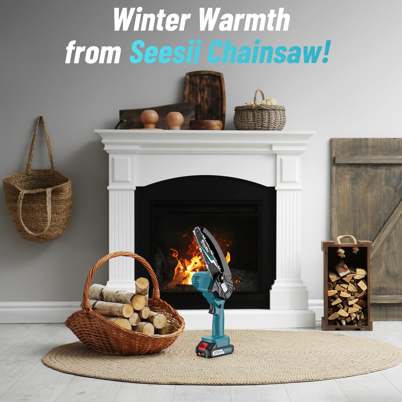 Mini Motosega a Batteria Portatile, Seesii Sega a Batteria da 6 Pollici con Caricatore, 2 Batterie e Oliatore Automatico, Motosega Elettrica per Giardinaggio, CH610