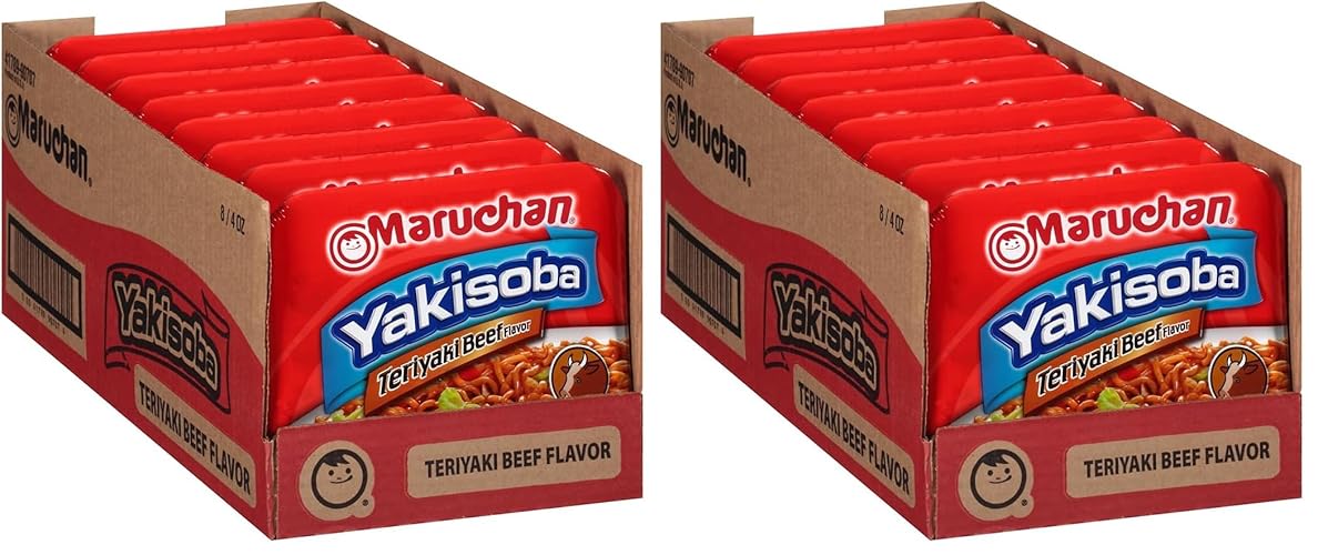 Maruchan Yakisoba Teriyaki Beef, Japanese Instant Ramen Noodles, 4 Oz, 8 Count (Pack of 2) - 32 Ounce (Pack of 2) - Teriyaki Beef