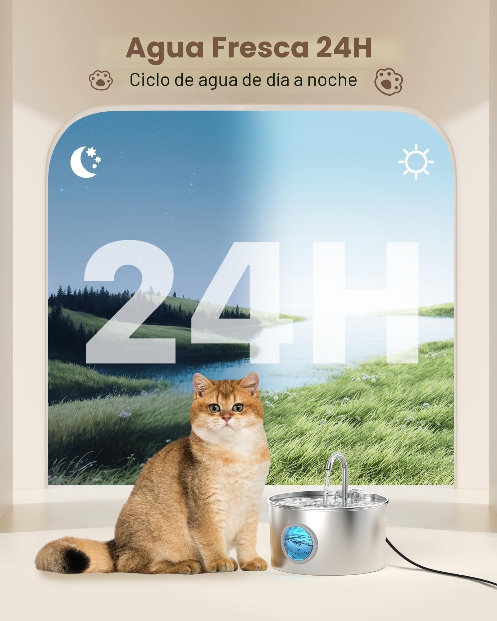 Fuente para Gatos Acero Inoxidable 2.2L Automática Silenciosa con Filtro