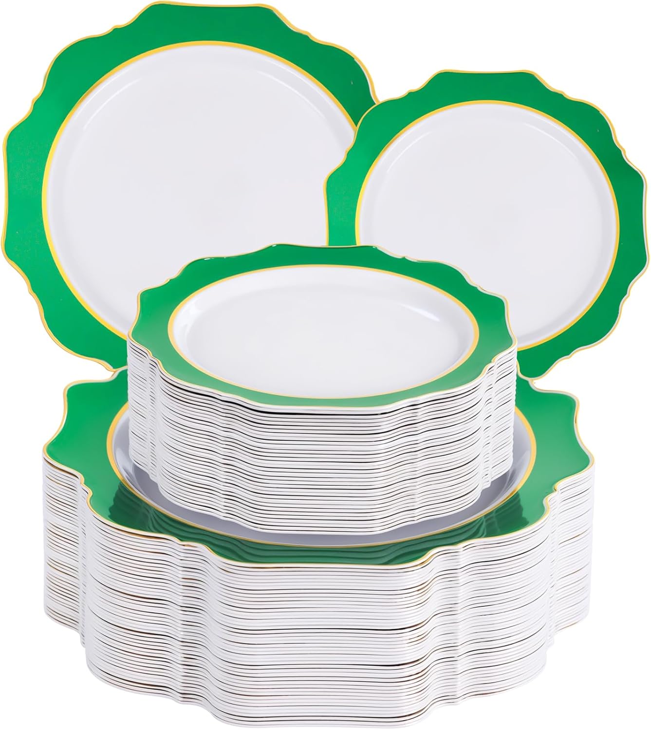 WDF 100PCS Green Plates Disposable - Heavy Duty Green Plates - 50 Guests Green Plastic Plate for Sping/Easter/Wedding/Birthday/Party