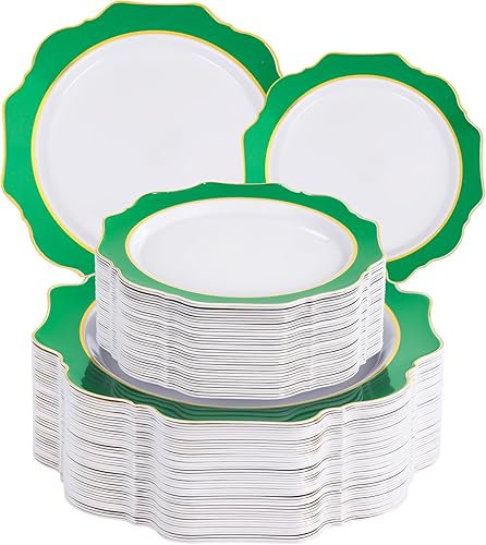 WDF 100PCS Green Plates Disposable - Heavy Duty Green Plates - 50 Guests Green Plastic Plate for Sping/Wedding/Birthday/Party