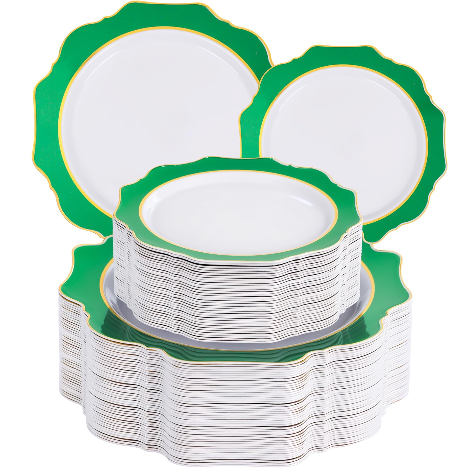 Ivory Gold Rim Plates - 200 Disposable Plates for Parties -17