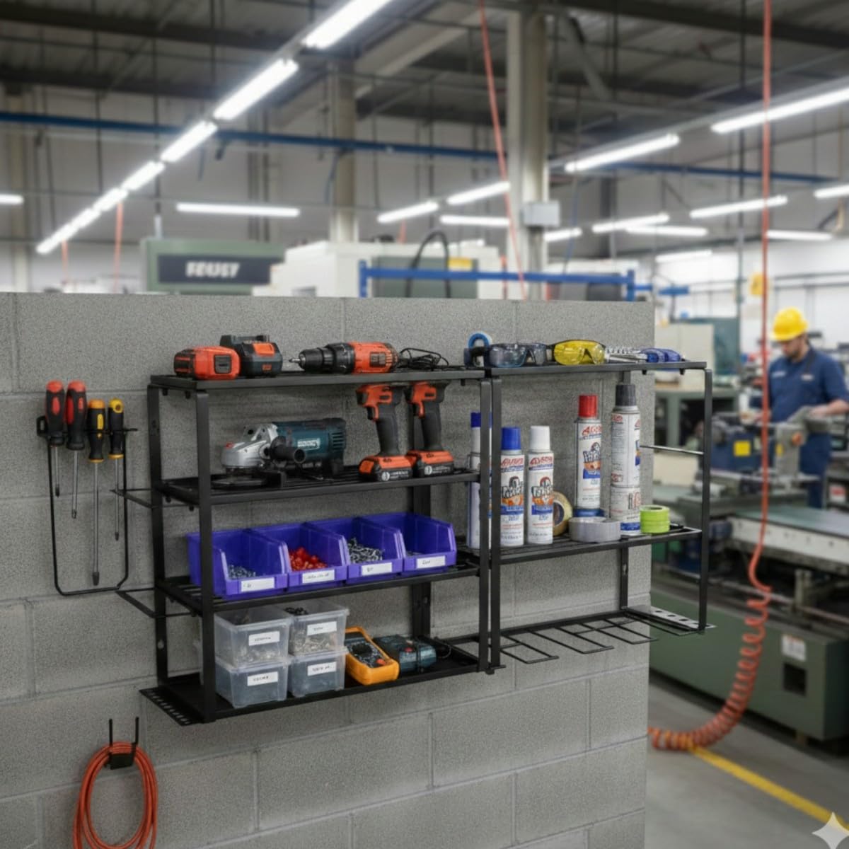 botle Scaffale in metallo da parete per utensili elettrici e utensili, organizer da officina, 86 x 43 cm, 6 ripiani, scaffale da officina per trapani, martelli, robusta organizzazione da garage