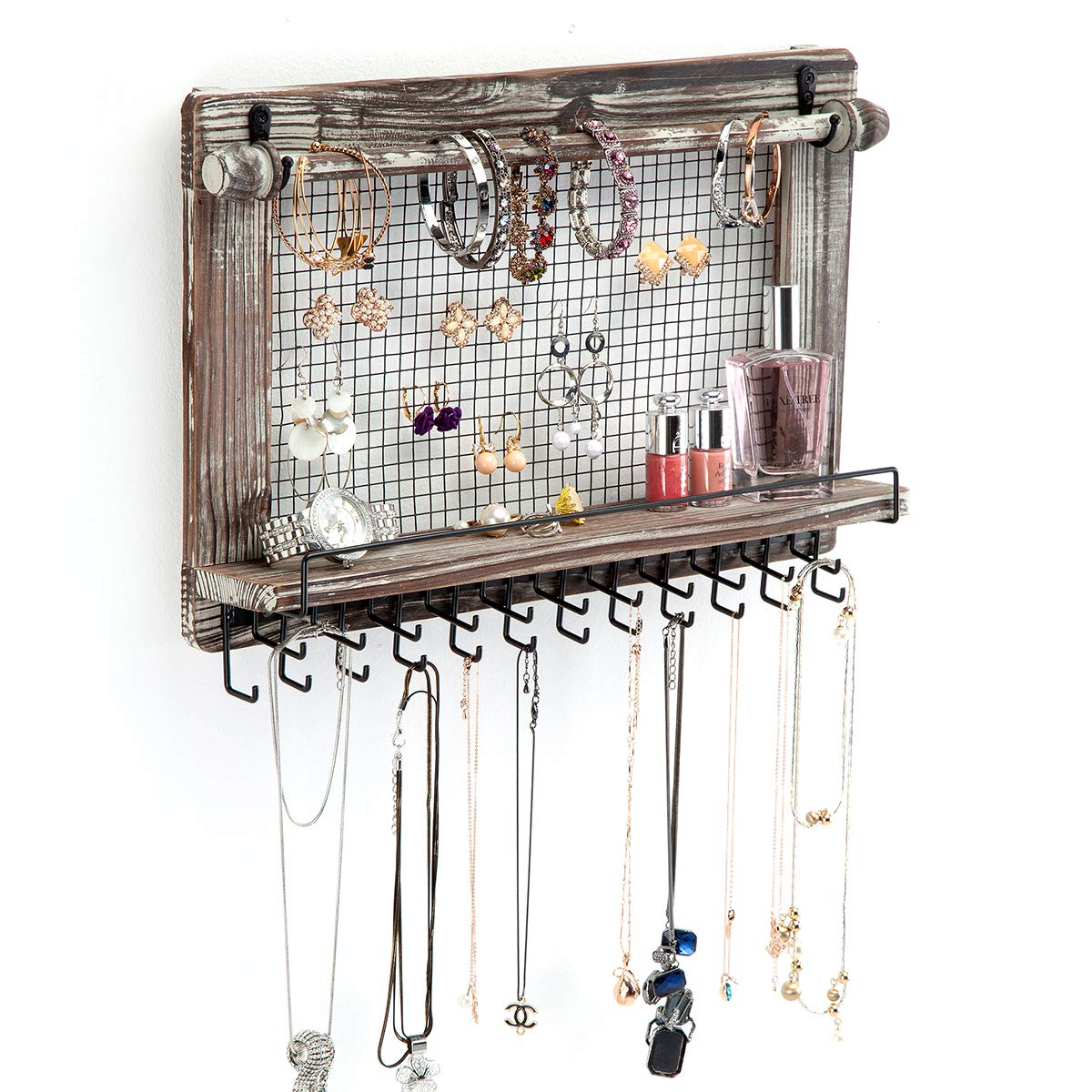 J JACKCUBE DESIGN Rustic Jewelry Organizer for Wall Mesh Earring Holder