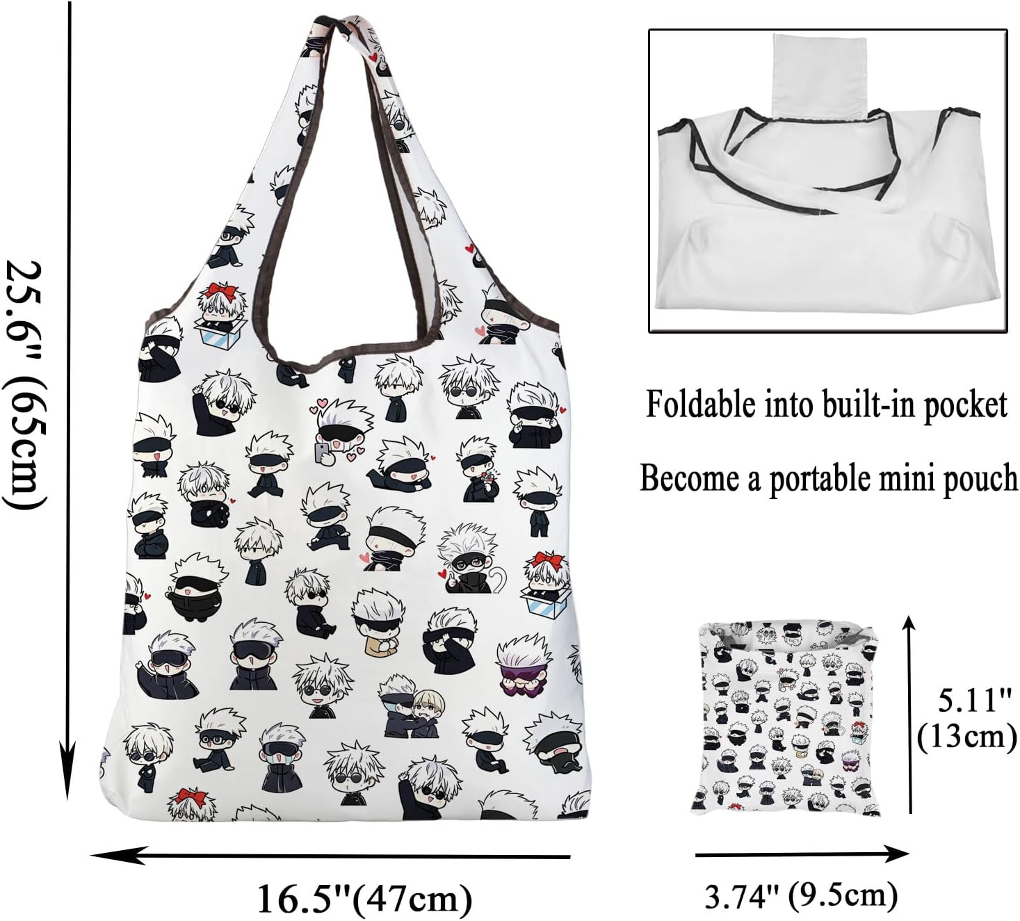 CMNIM Anime Foldable Tote Bag JJK Anime Inspired Gifts for Anime Fan Reusable Grocery Bag Manga Lovers Gift Anime Merchandise image 4