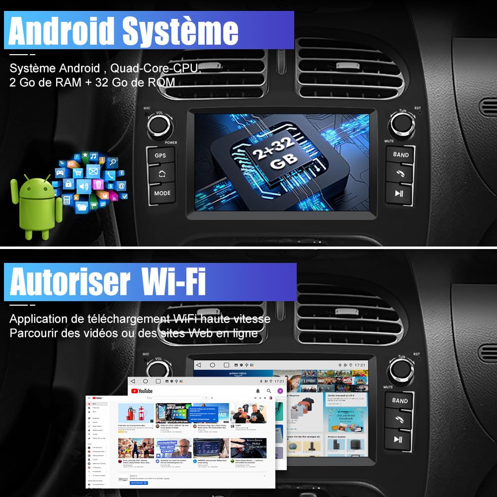AWESAFE Autoradio Android 13 pour Peugeot 206/206cc (2002-2010), Écran Tactile 7 Pouces 2Go+32Go, CarPlay & Android Auto, GPS WiFi Bluetooth FM, Commandes au Volant, MirrorLink, Aide au Stationnement