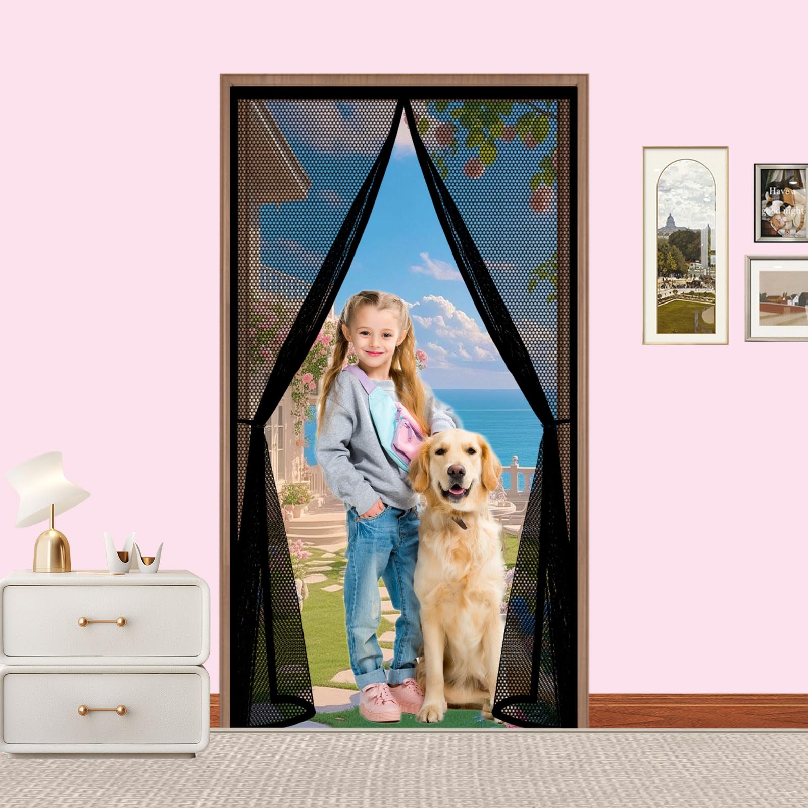 Moustiquaire porte magnétique 150x275 cm rideau toile noir
