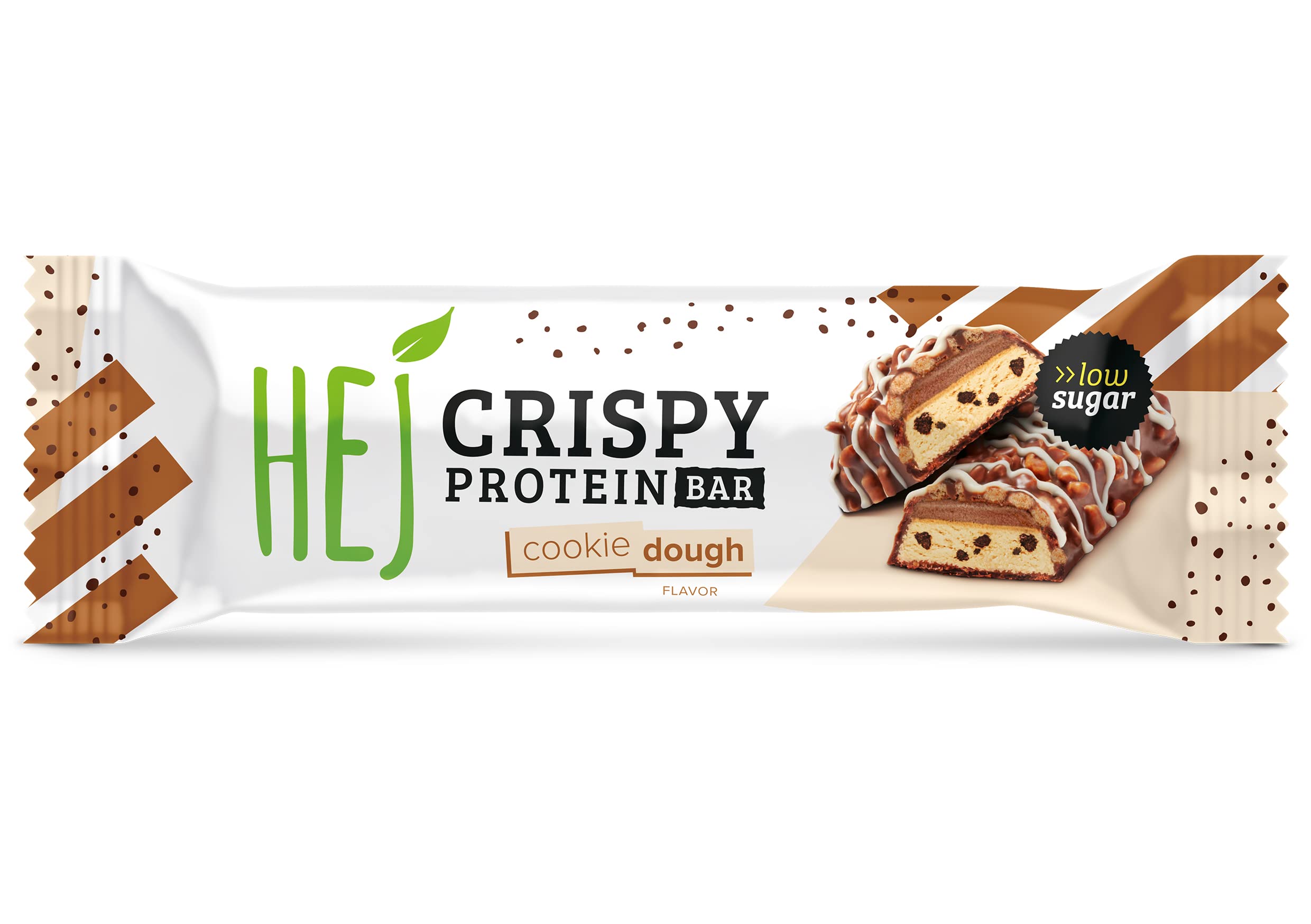 HEJ Crispy Proteinriegel Snack – Low Sugar Eiweißriegel | 14g Protein & 167 kcal pro Riegel | Vegetarisch & ohne Palmöl – 12x45g Cookie Dough