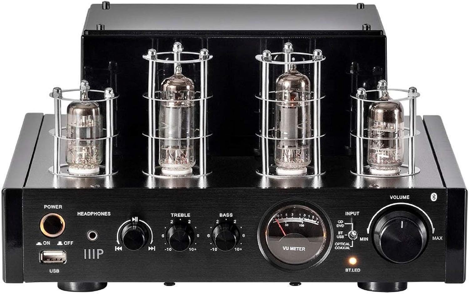 Nеw Prоduсt Monoprice Stereo Hybrid Tube Amplifier 2019 Edition, 25 Watt with Bluetooth, Wired RCA, Optical, Coaxial, and USB Connections, and Subwoofer Out