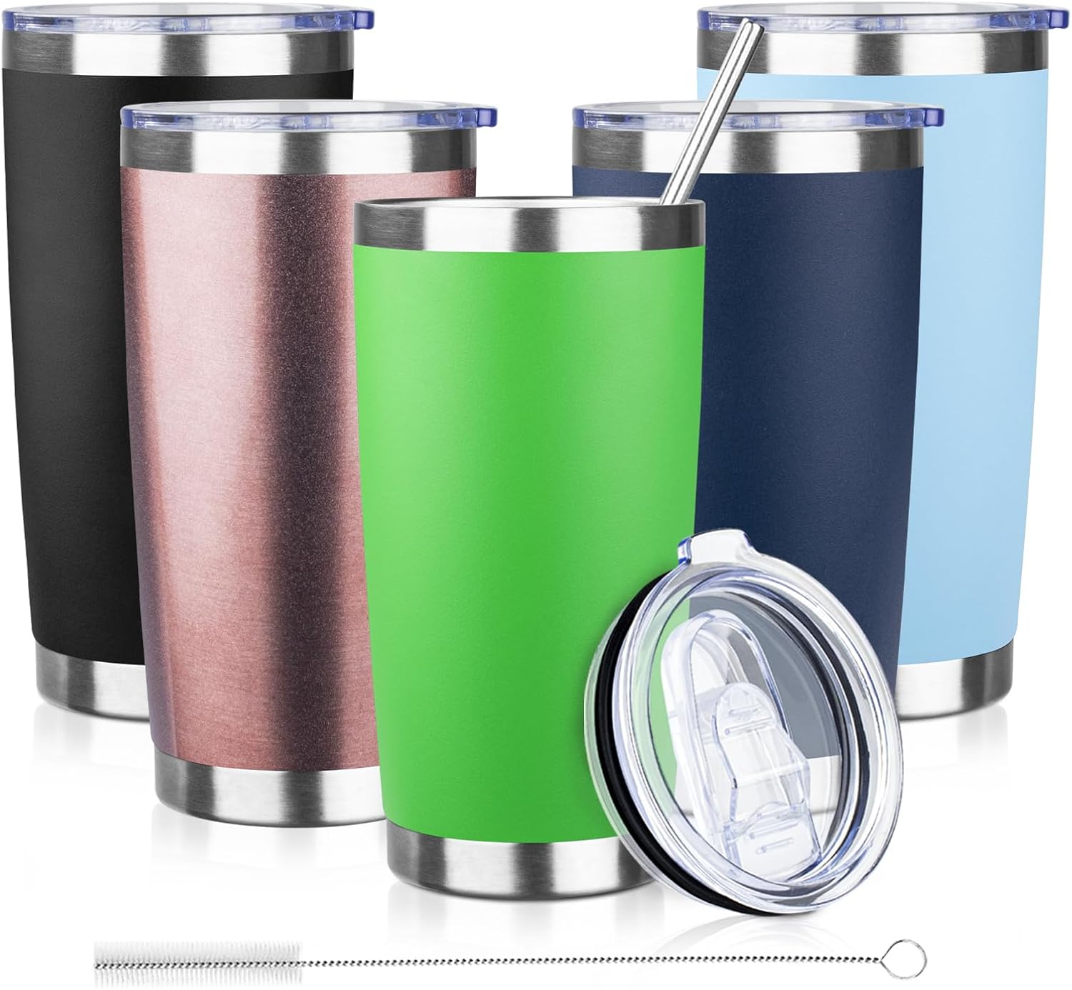 20oz Tumbler with Lid and Straw Double Wall Powder Coated Vacuum Insulated Coffee Tumbler Stainless Steel Insulated Travel Coffee Mug Spill-Proof Thermal Cup for Hot and Cold Beverage,Avocado Green