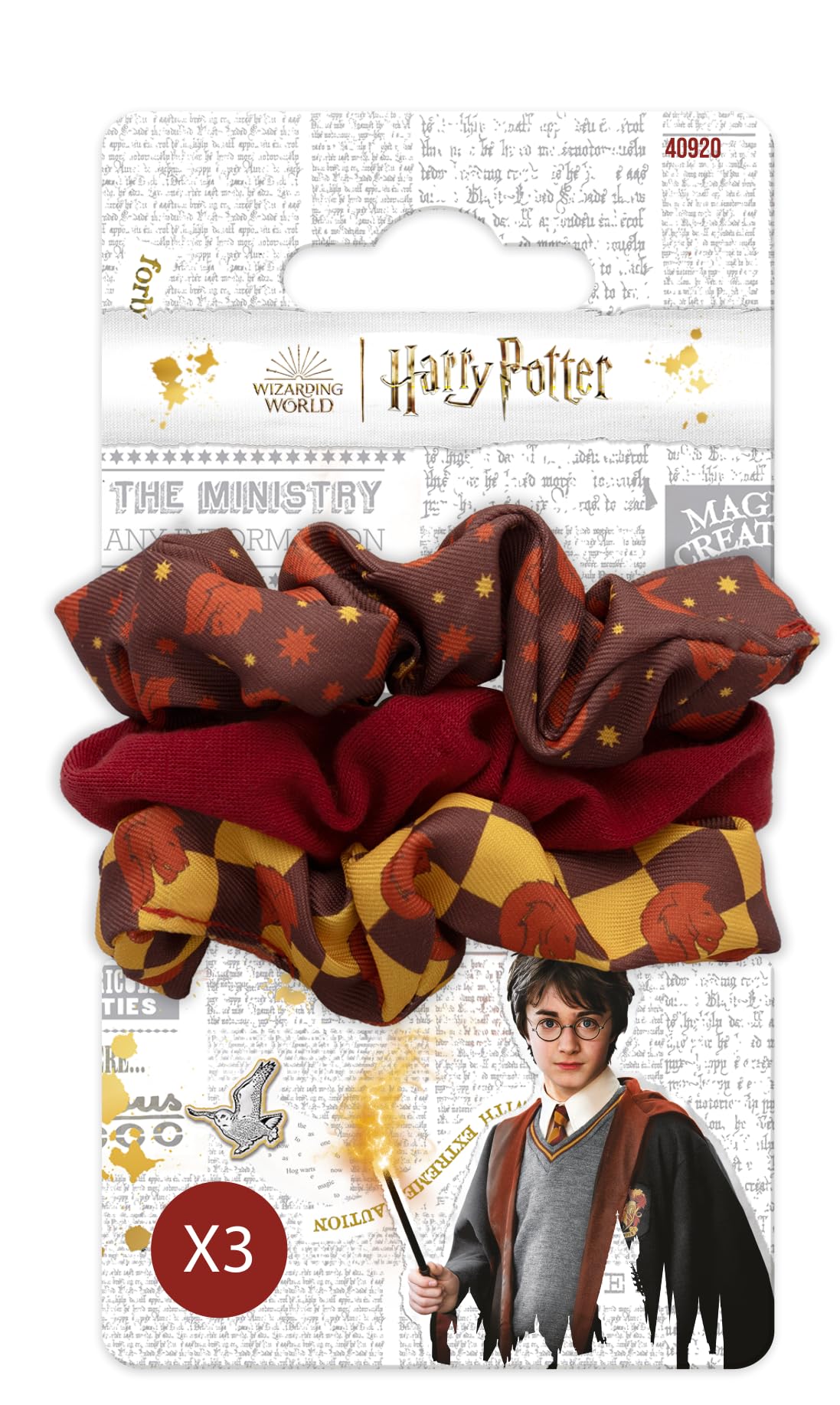 Harry Potter - Zestaw 3 gumek - Łatwa fryzura - Oficjalny dodatek do szkoły Hogwartu - Dom Gryffindor