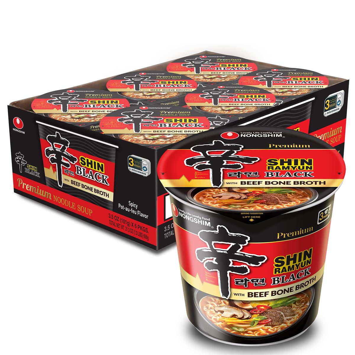 Nongshim Shin Black Noodle Soup, Spicy, 3.5 Ounce (Pack of 6)