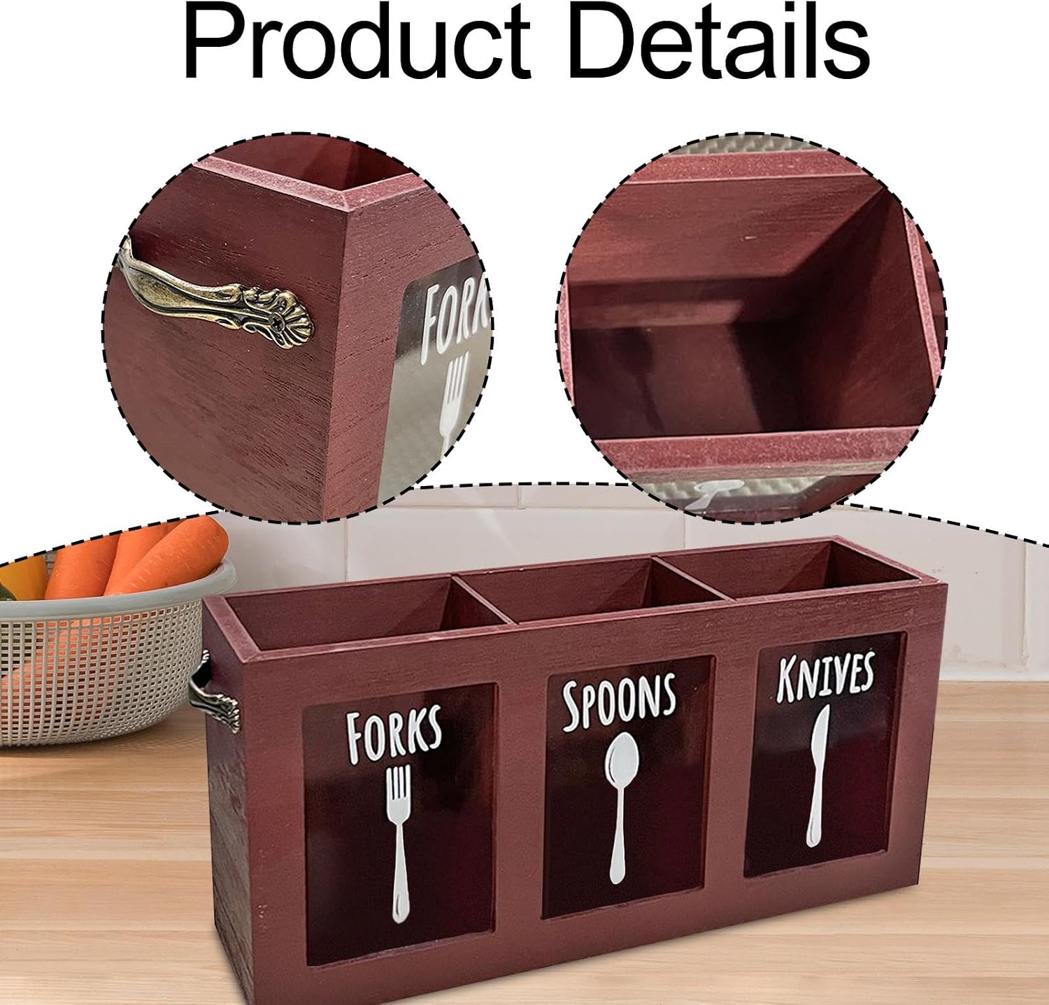 Utensil Holder, Storage Container, Decoration with 3 Compartments, Cooking Utensil Pot, Cutlery Holder for Home Decoration, Party, Red