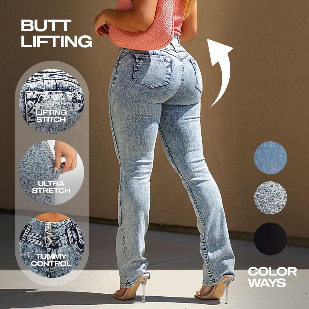 Moda Xpress Women's Butt Lifting High Waisted Bootcut Jeans - Stretchy, Comfortable Flare Jeans in Junior Size Vintage Style - Image 4