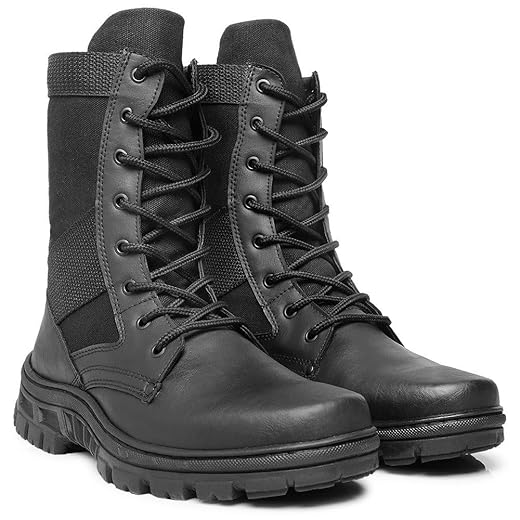Bota coturno tático masculino couro legítimo cano alto militar