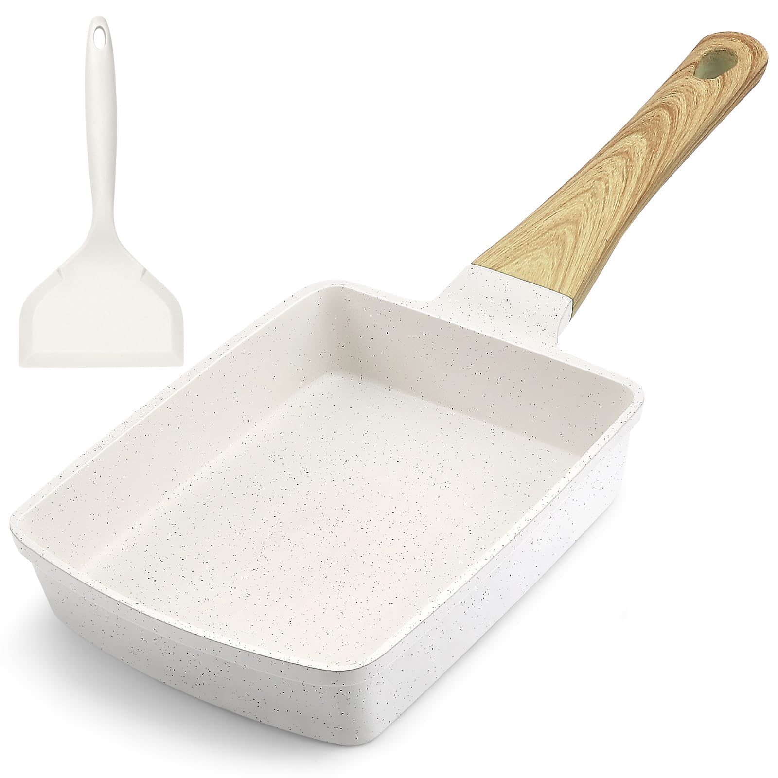 GiPP Japanese Omelette Pan, Tamagoyaki Egg Pan, Nonstick Egg Frying Pan, Rectangle Granite Cookware, PFOS & PFOA Free, White