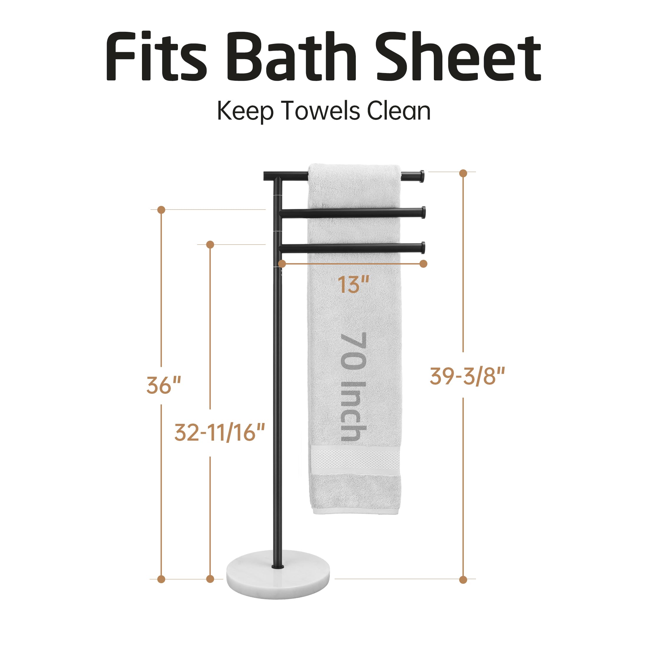 KES Toallero de Pie Negro Barra Toallas Baño 3 Niveles Mármol Toalleros de Baño de Pie Acero Inoxidable SUS304 Toallero de Barra, BTH219-BK | Toallero de piscina independiente para exteriores, 3 barras giratorias, acero inoxidable 18/8 de alta calidad, BT