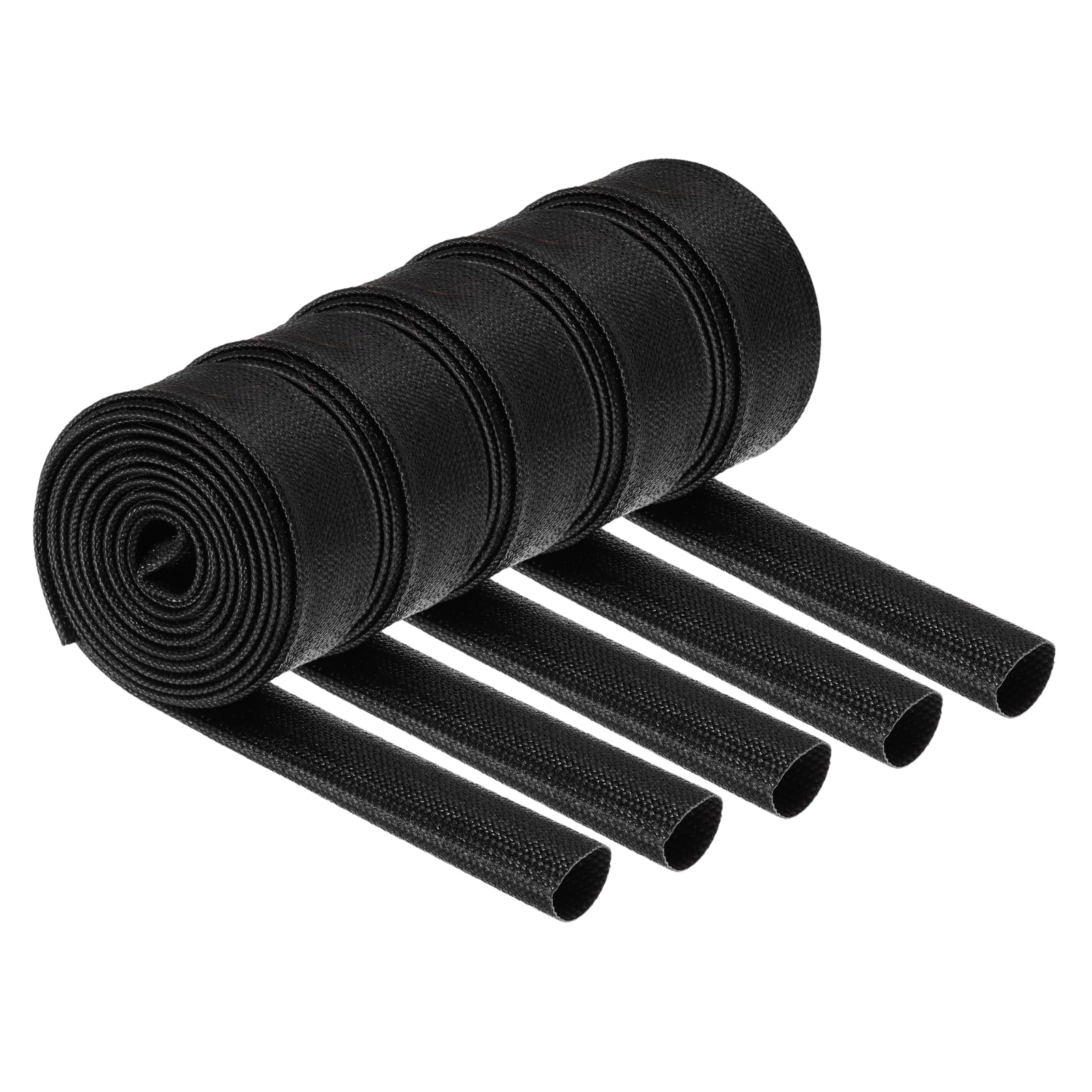 sourcing map 5Pcs Wire Insulation Braid Fire Sleeve,6.6Ft-14mm ID Black, High Temp Silicone Coated Fiberglass Sleeving for Automotive Hose Lines Electrical Wiring